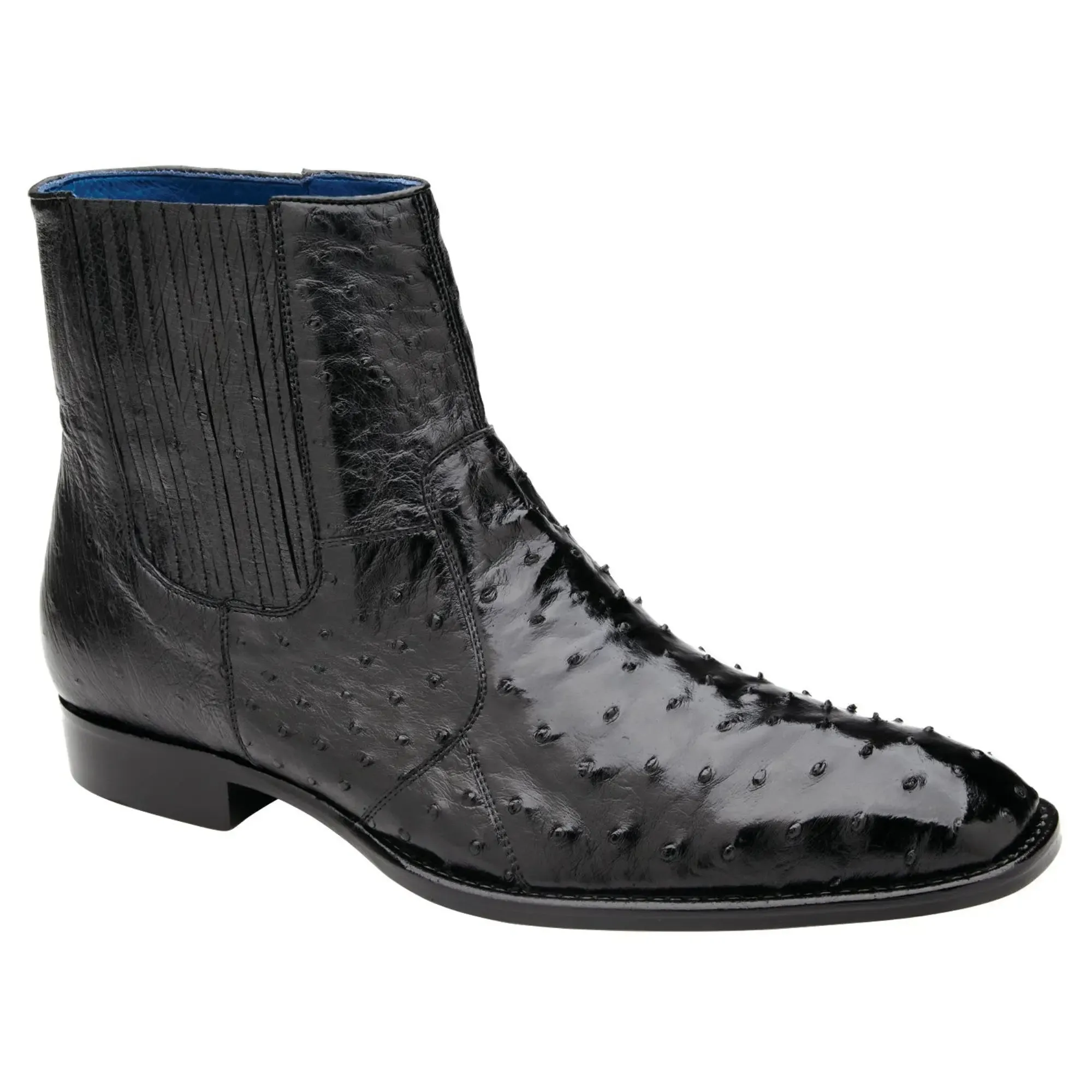 Belvedere Exotic Skin Shoes Belvedere Roger in Black Genuine Ostrich Side Zipper Boot