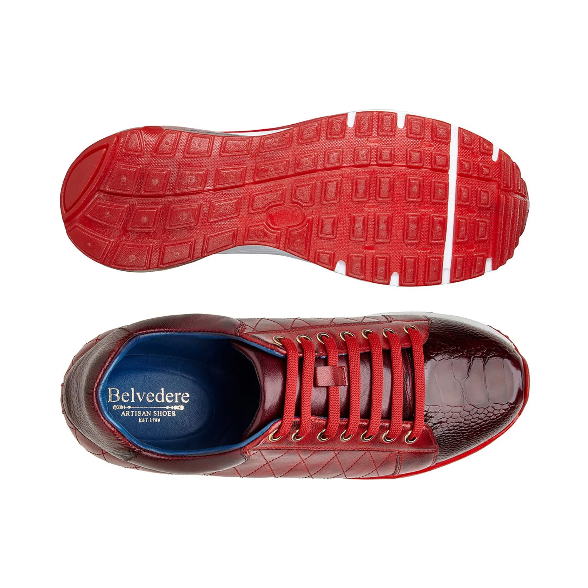 Belvedere Exotic Skin Shoes Belvedere Sacco in Burgundy / Antique Cherry Ostrich Leg Sneakers