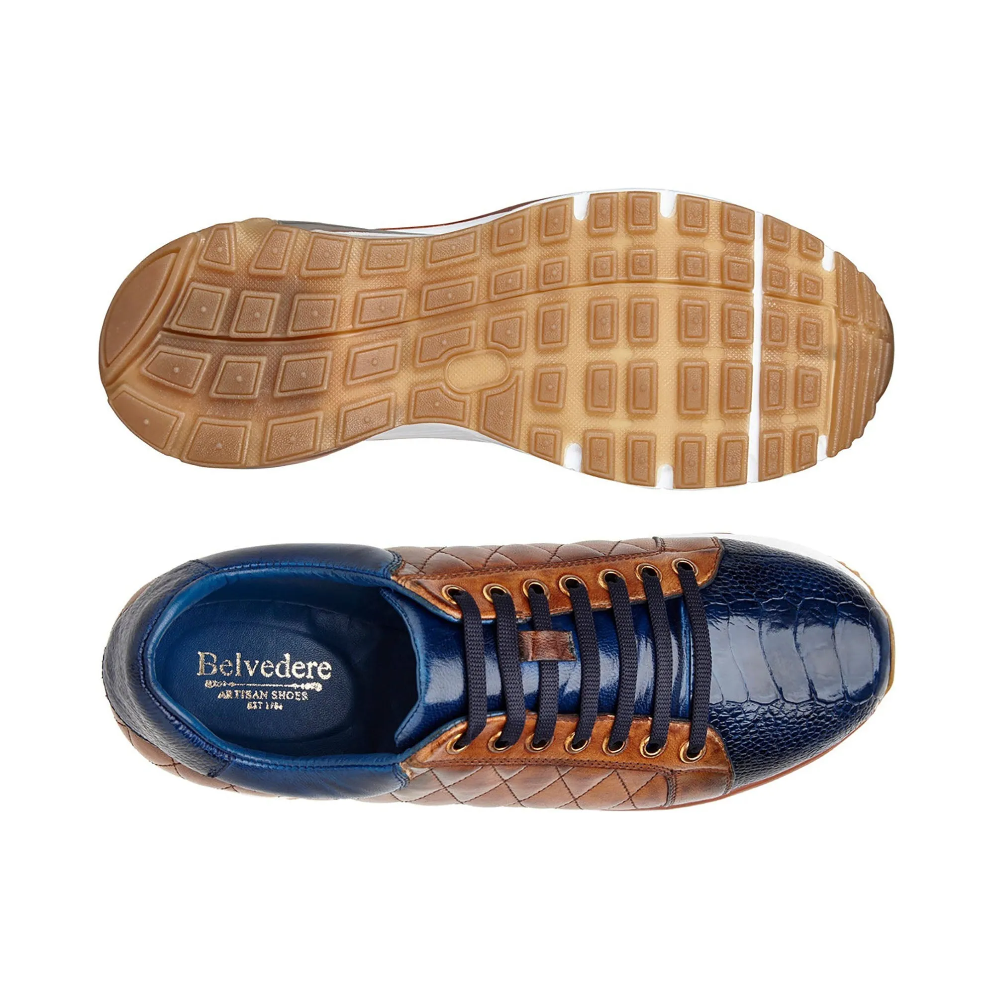 Belvedere Exotic Skin Shoes Belvedere Sacco in Navy / Antique Saddle Ostrich Leg Sneakers