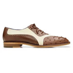 Belvedere Exotic Skin Shoes Belvedere Sesto in Brown / Cream Ostrich Quill Oxfords