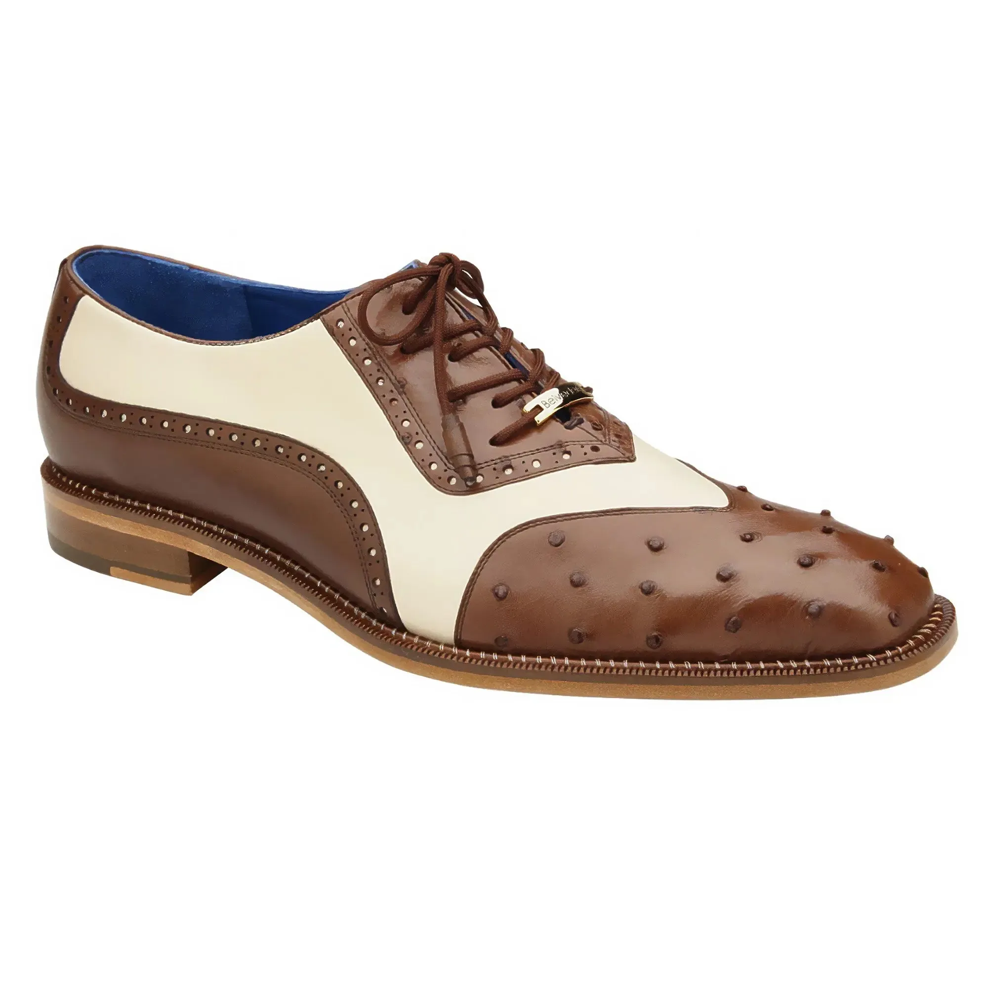 Belvedere Exotic Skin Shoes Belvedere Sesto in Brown / Cream Ostrich Quill Oxfords
