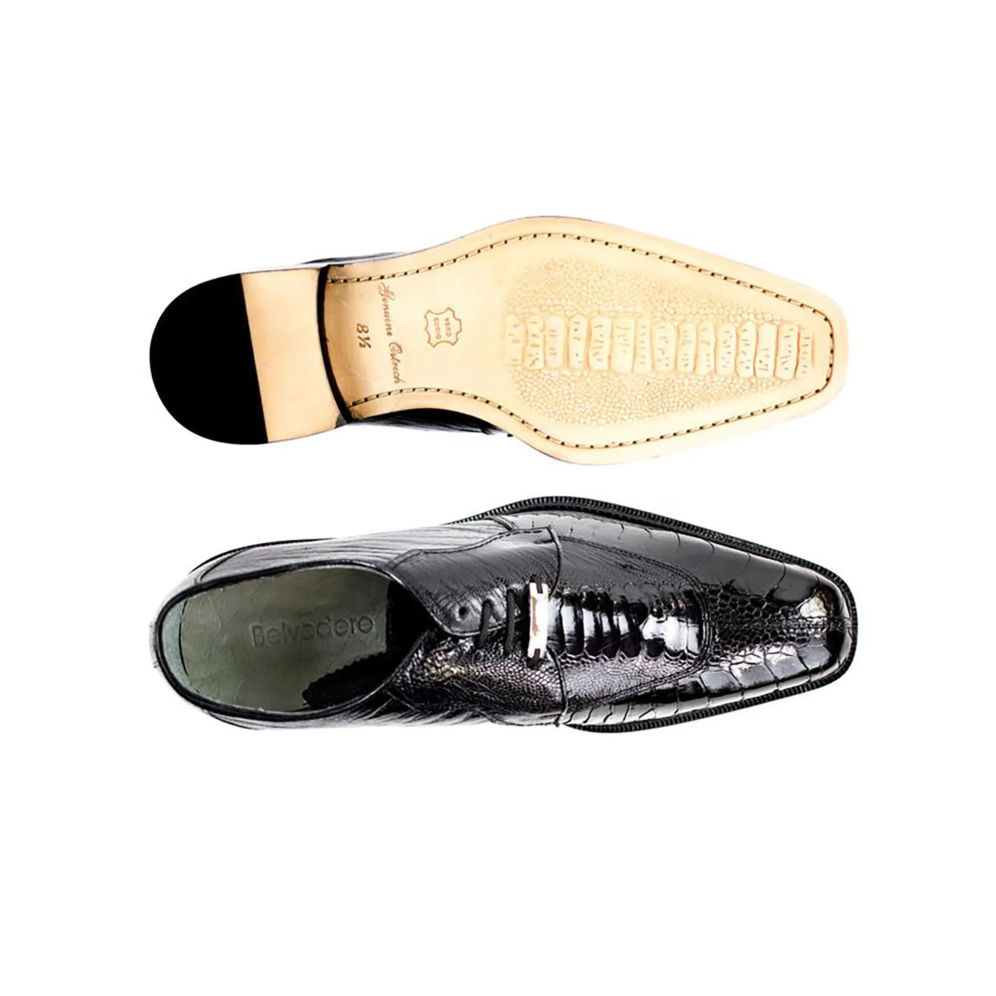 Belvedere Exotic Skin Shoes Belvedere Siena in Black Genuine Ostrich Leg Oxfords