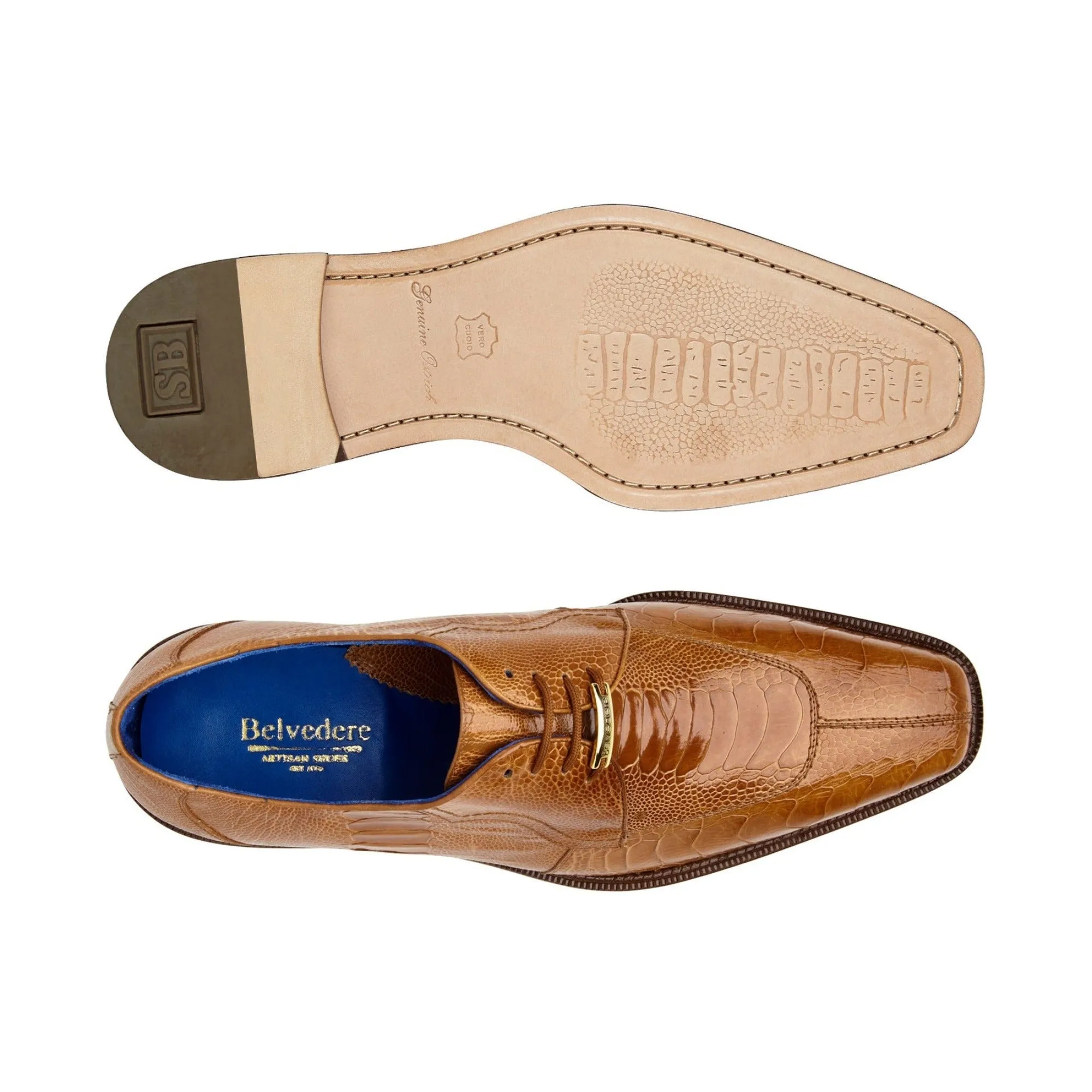 Belvedere Exotic Skin Shoes Belvedere Siena in Burned Amber Genuine Ostrich Leg Oxfords
