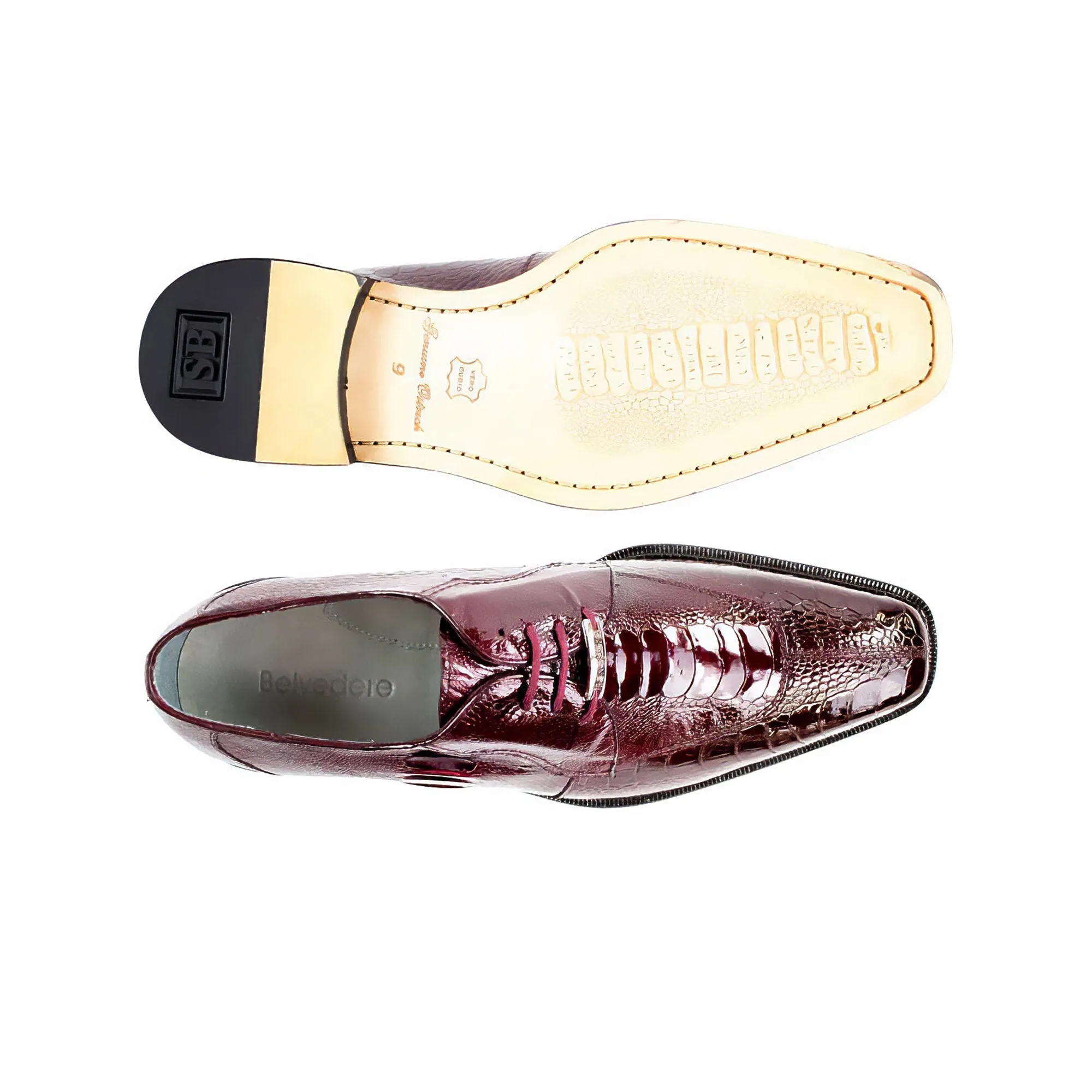Belvedere Exotic Skin Shoes Belvedere Siena in Dark Burgundy Genuine Ostrich Leg Oxfords
