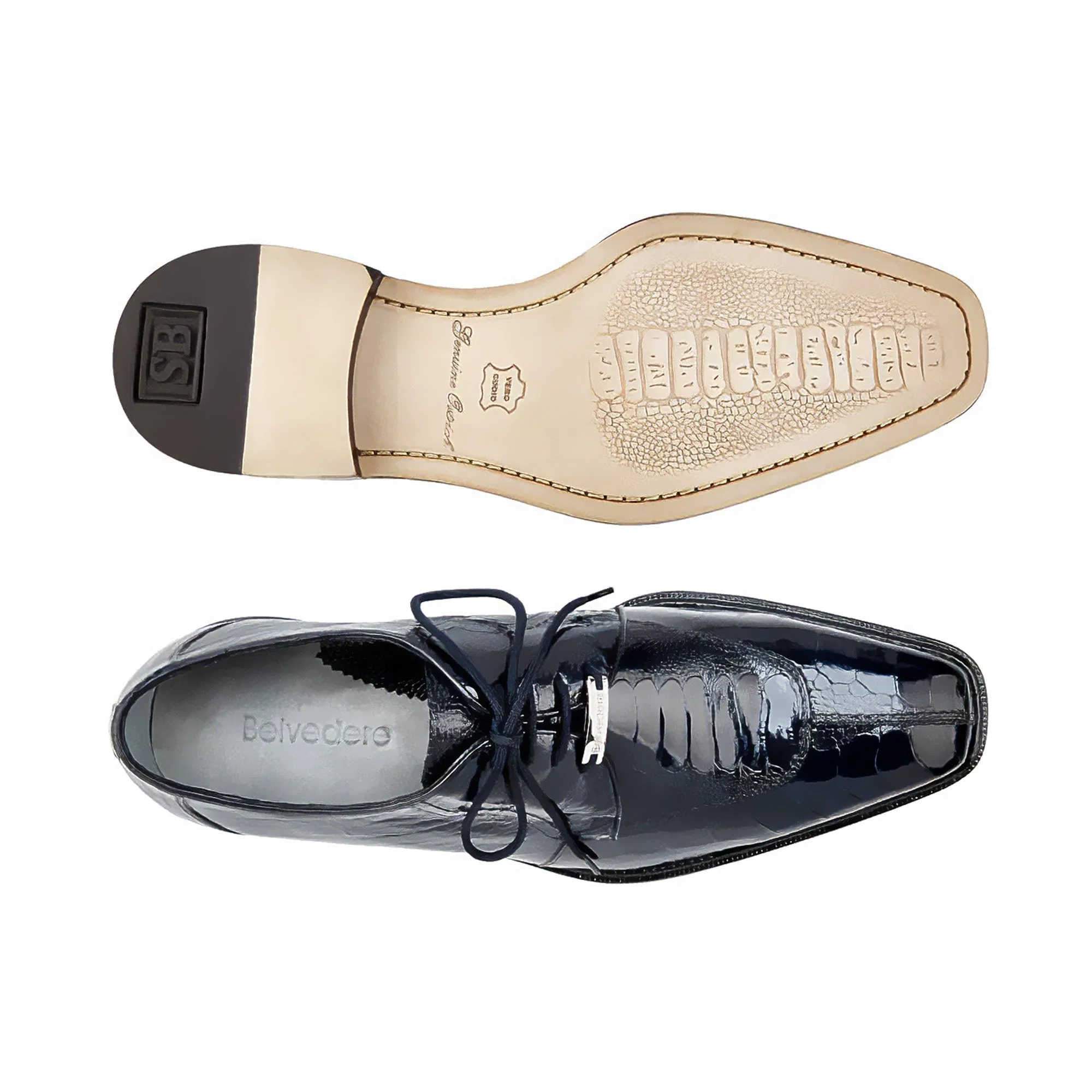 Belvedere Exotic Skin Shoes Belvedere Siena in Navy Blue Genuine Ostrich Leg Oxfords
