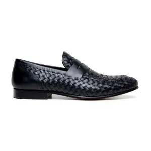 Belvedere Exotic Skin Shoes Belvedere Studio Luca in Black Woven Penny Loafer