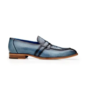 Belvedere Exotic Skin Shoes Belvedere Tornado in Antique Blue Jean American Alligator and Italian Calf Loafer