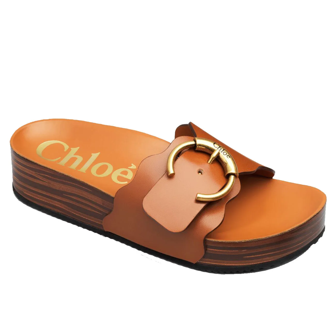 Chloé Shoes Ingrid Flatform Slide, Ochre