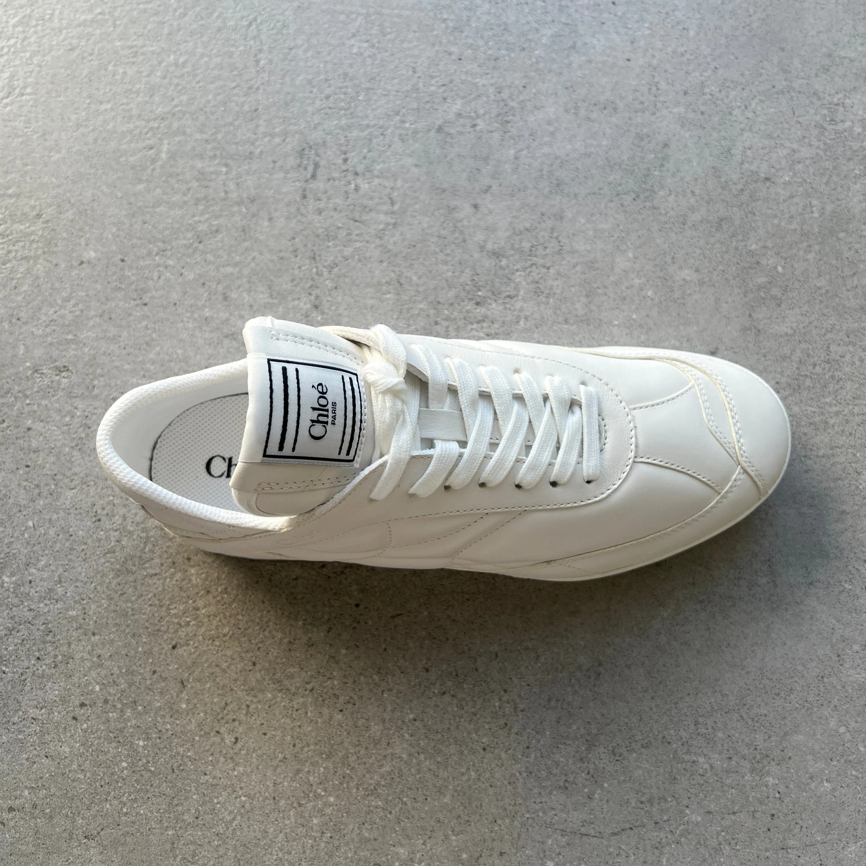 Chloé Shoes Kick Leather Sneakers, White Leather