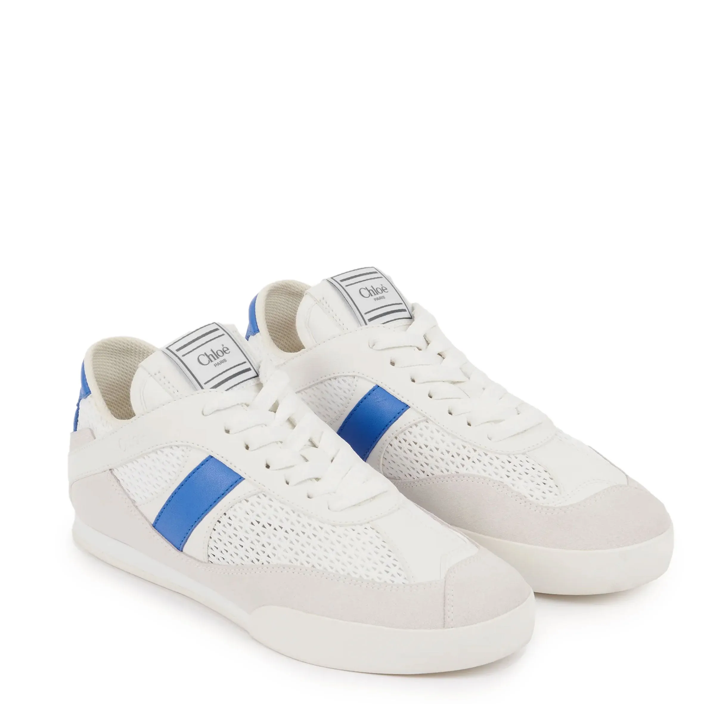 Chloé Shoes Kick Mesh Sneakers, White/Blue