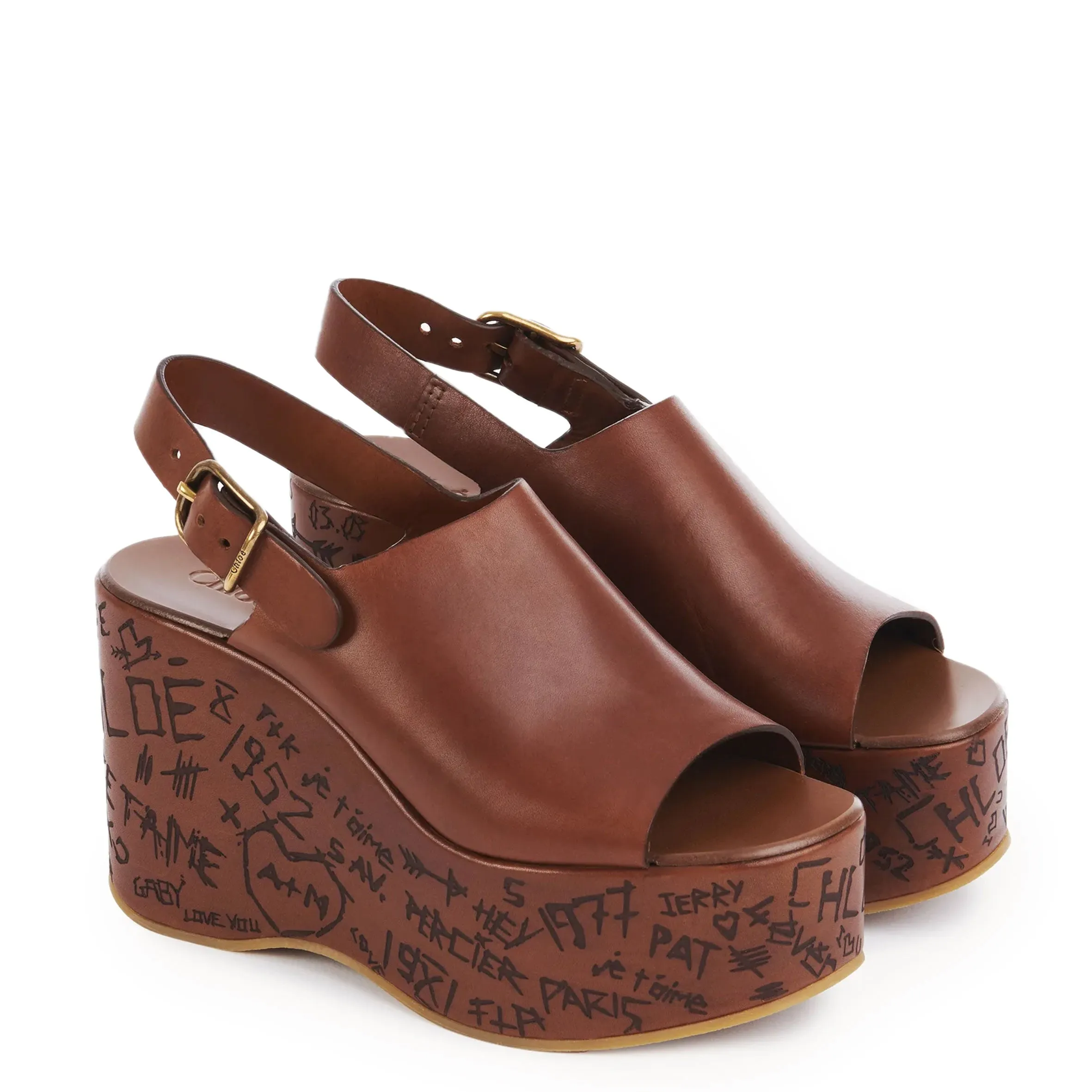 Chloé Shoes Maxime Peeptoe Wedge, Ginger Brown