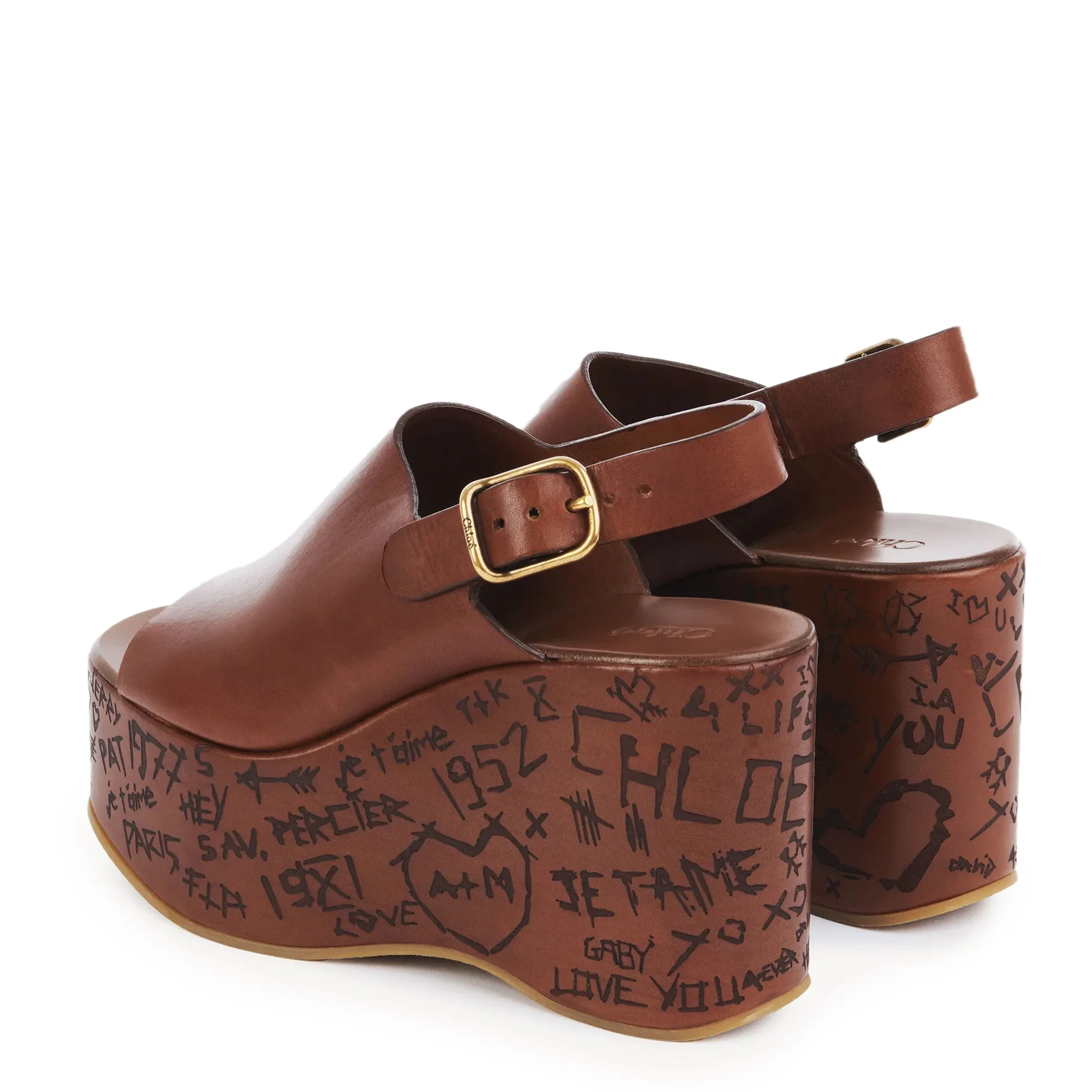 Chloé Shoes Maxime Peeptoe Wedge, Ginger Brown