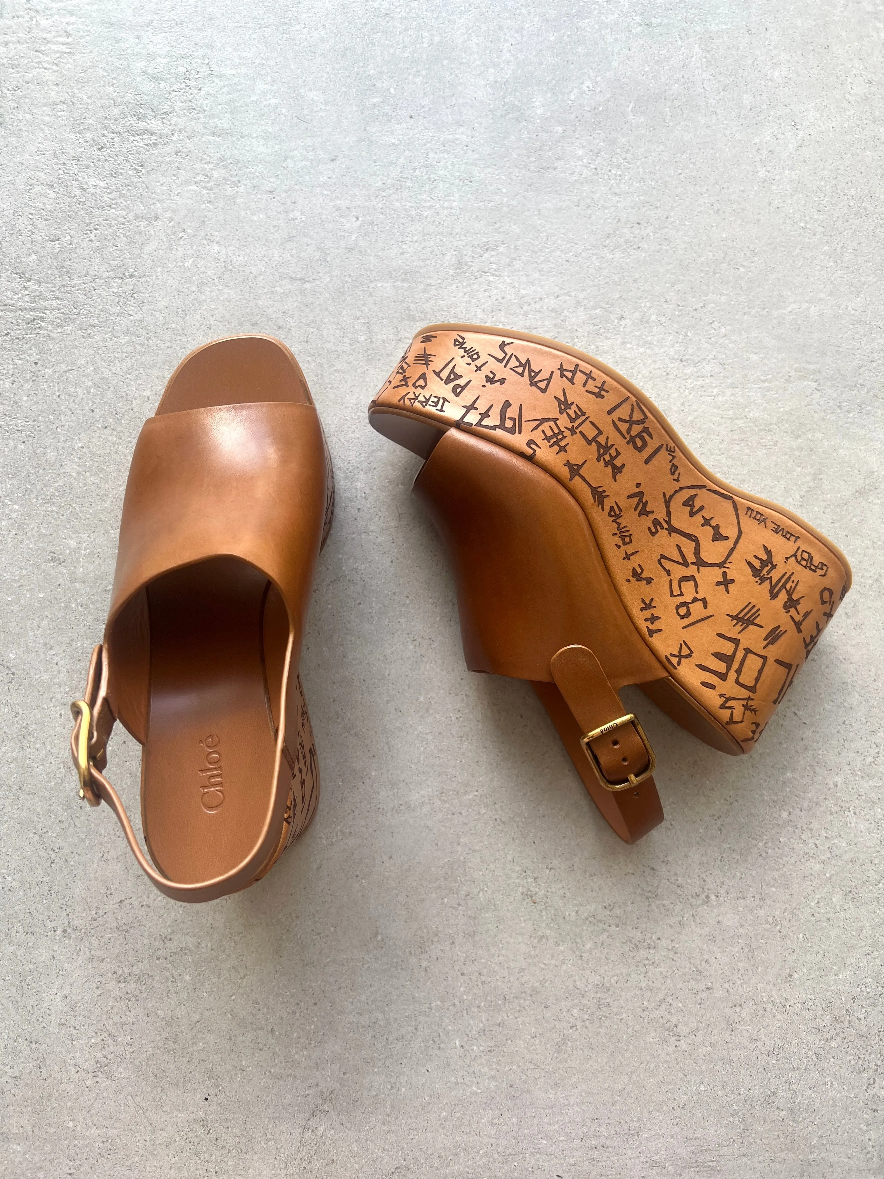 Chloé Shoes Maxime Peeptoe Wedge, Ginger Brown