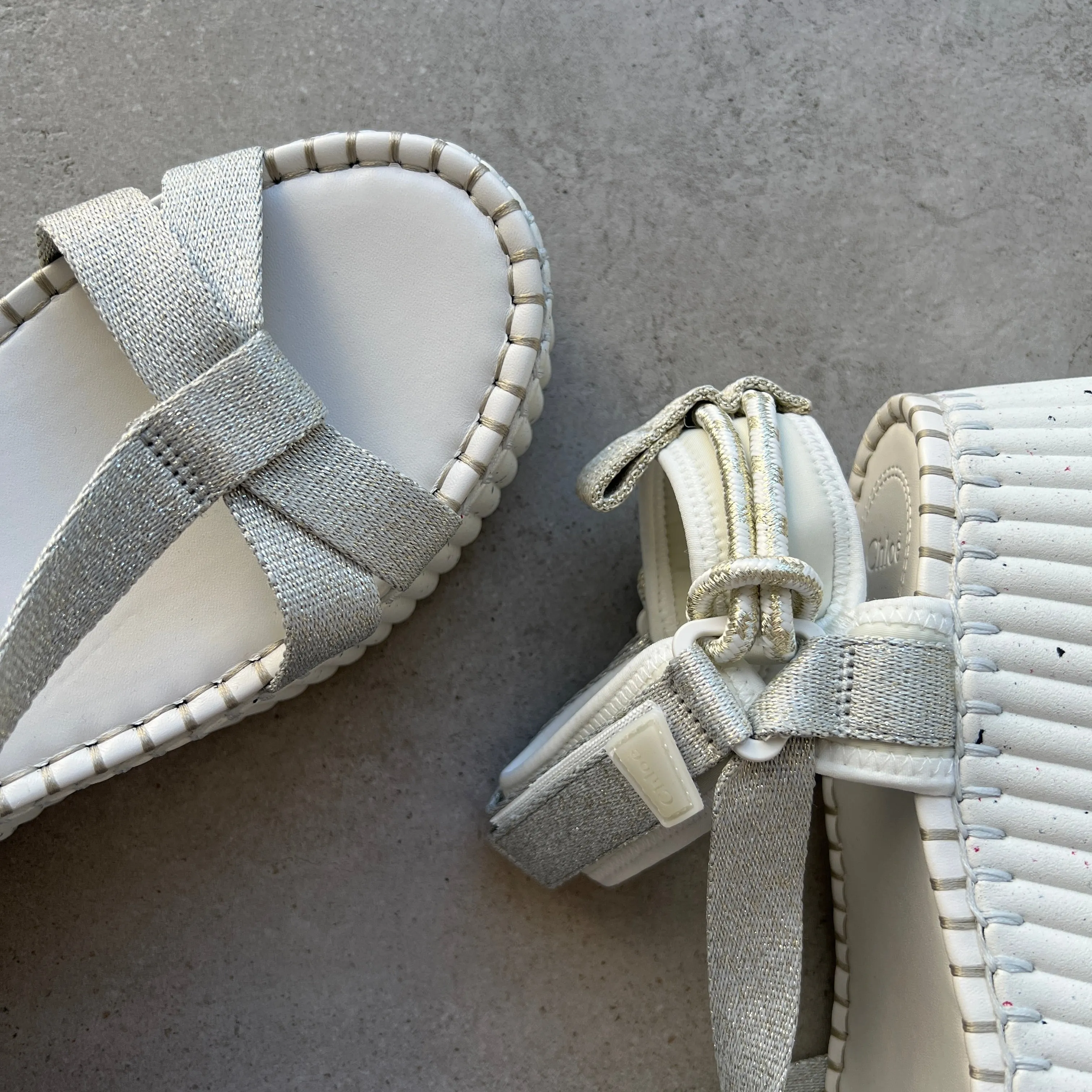 Chloé Shoes Nama Flatform Metallic Sandal, Silver