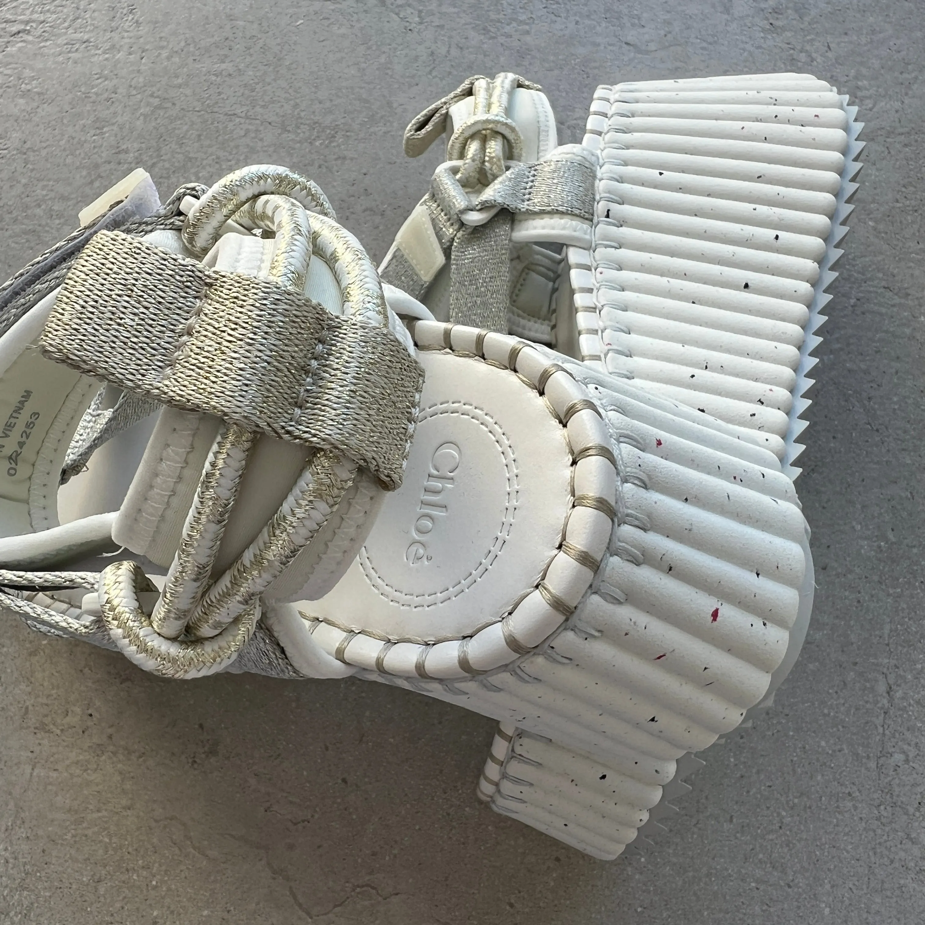 Chloé Shoes Nama Flatform Metallic Sandal, Silver