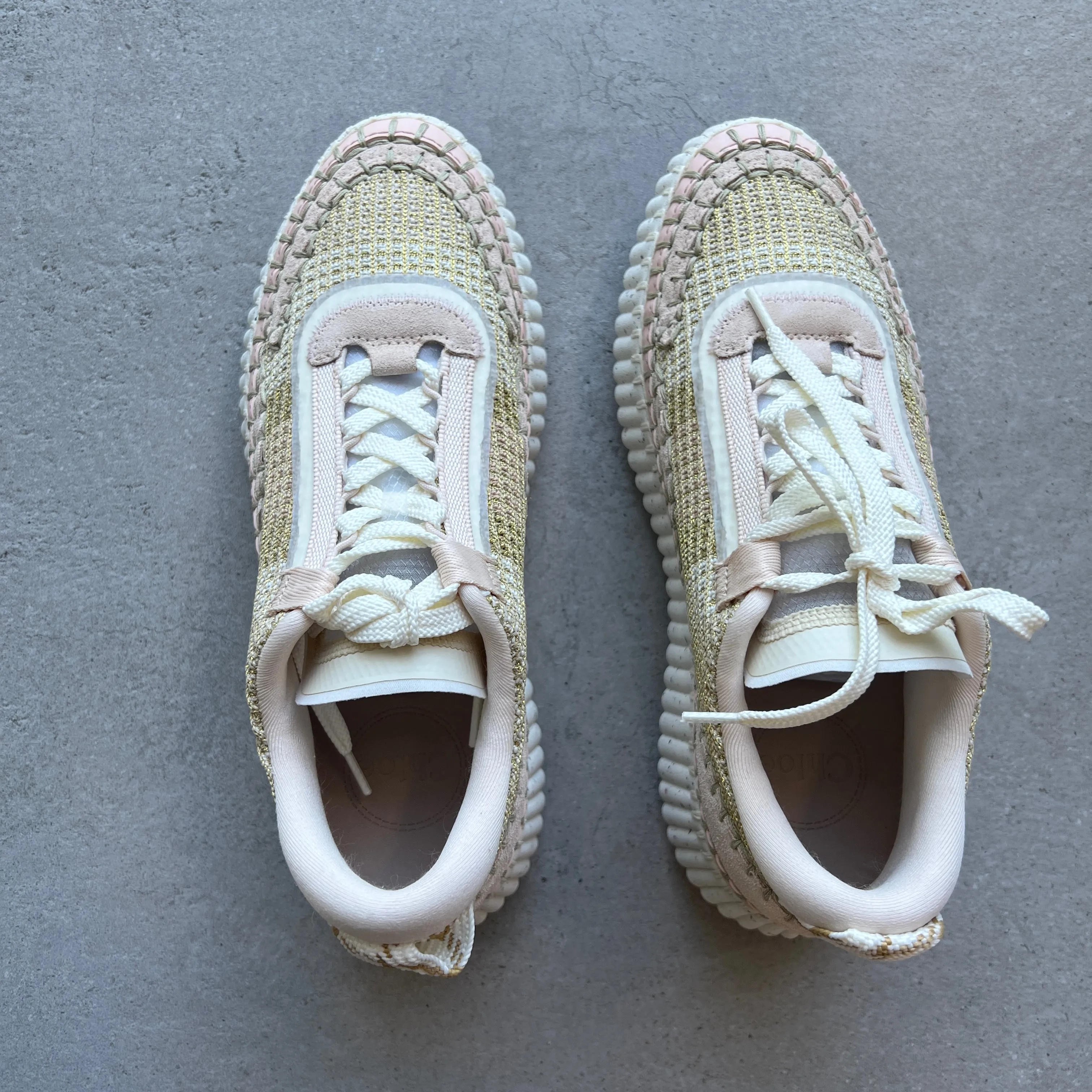 Chloé Shoes Nama Metallic Sneaker, Pink and Gold