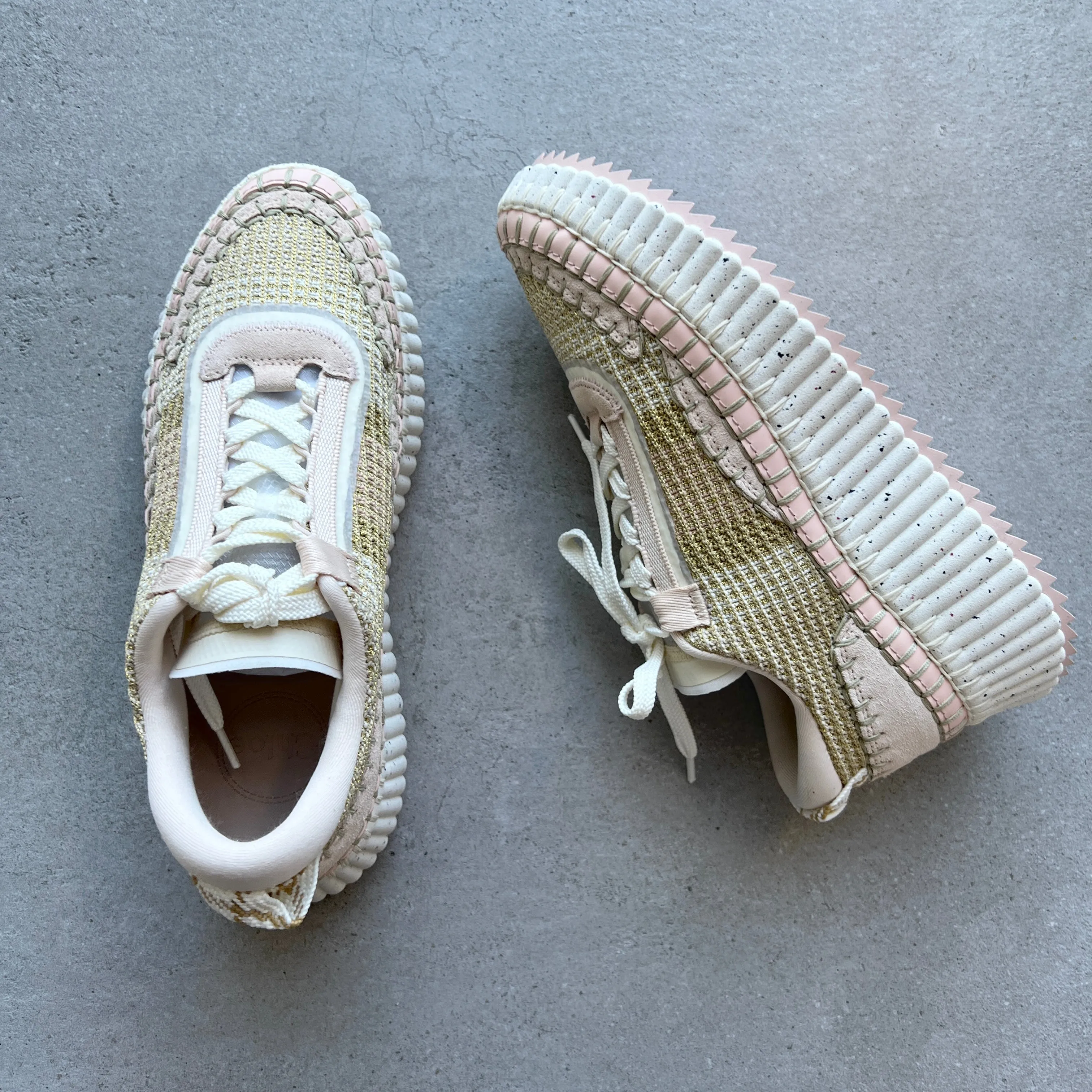 Chloé Shoes Nama Metallic Sneaker, Pink and Gold
