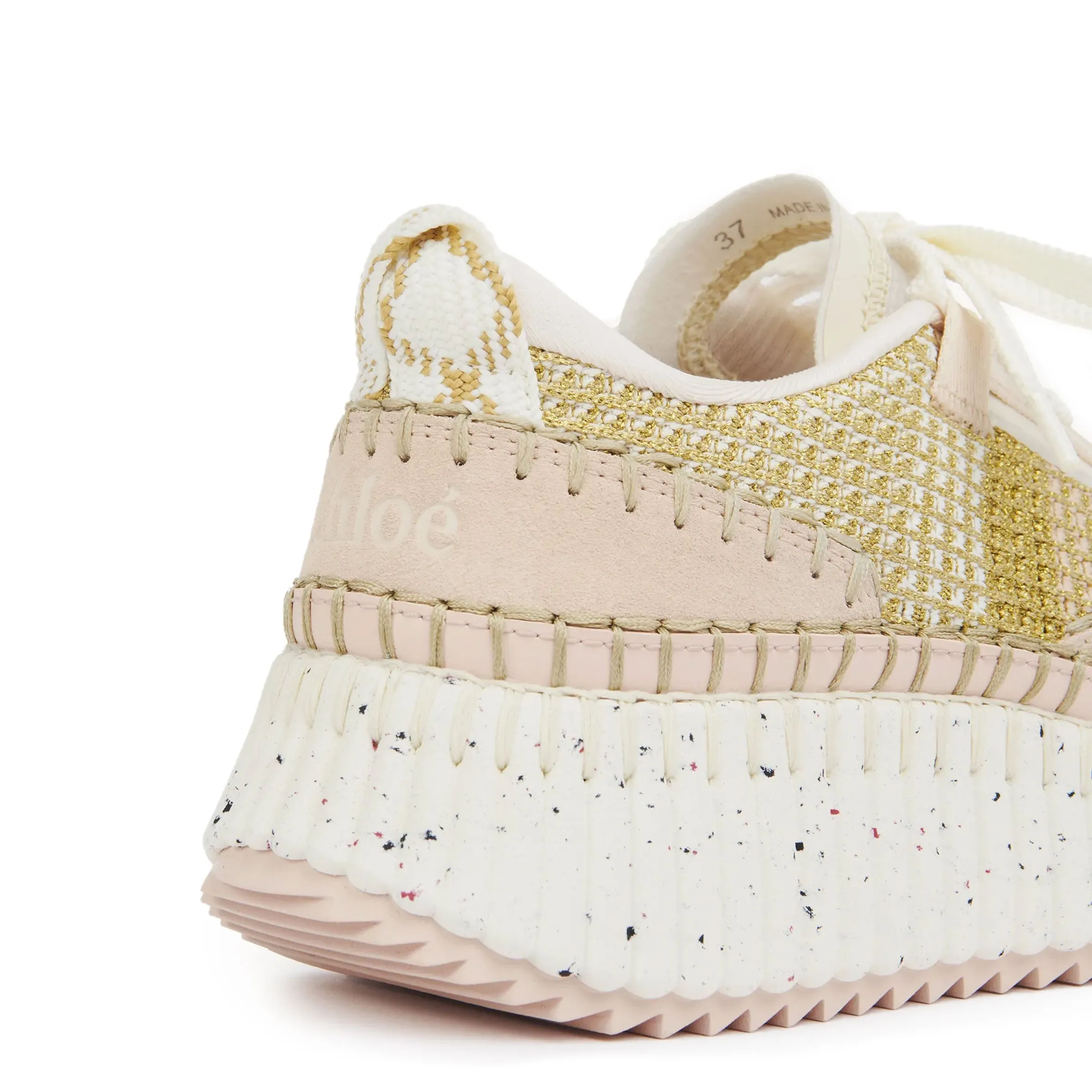 Chloé Shoes Nama Metallic Sneaker, Pink and Gold