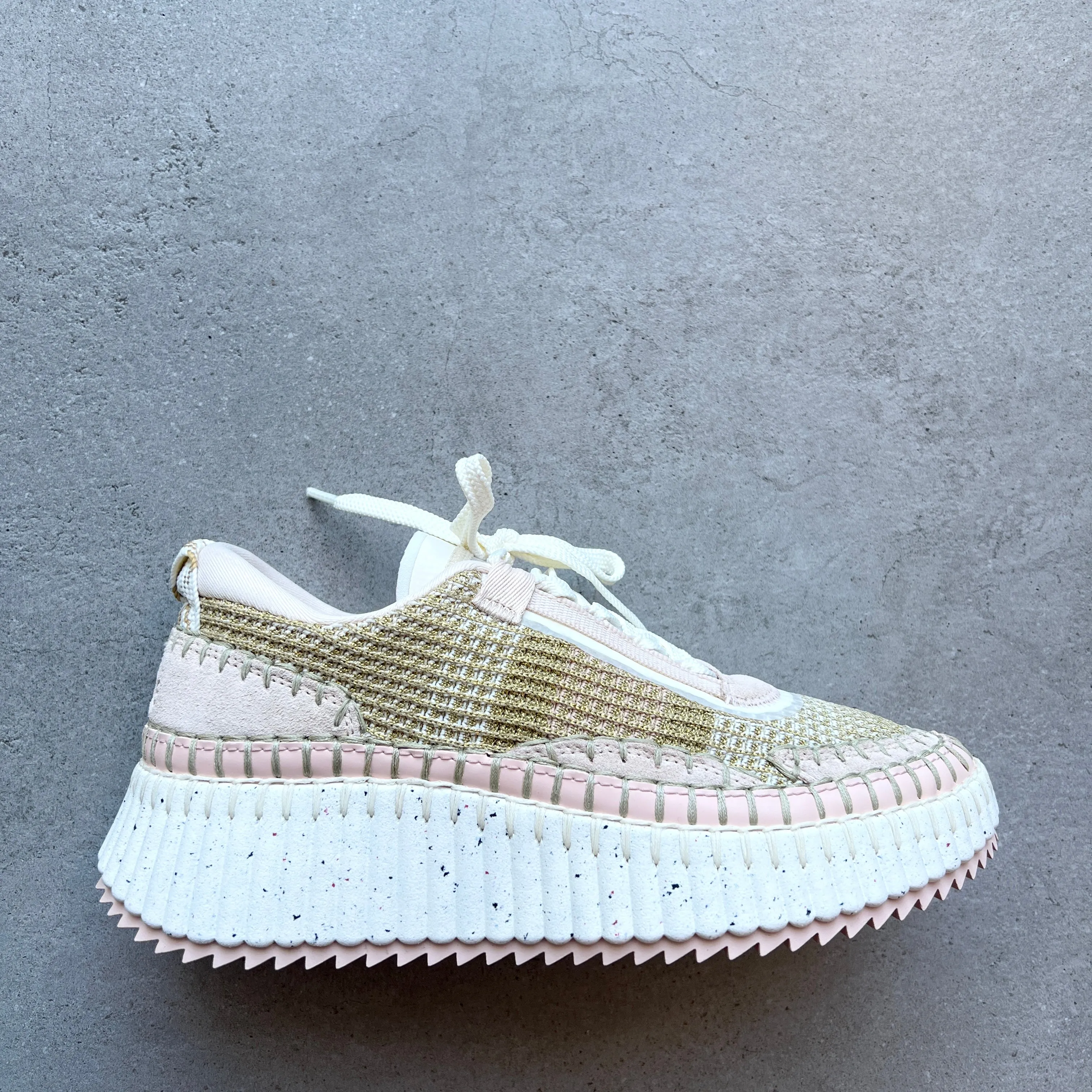 Chloé Shoes Nama Metallic Sneaker, Pink and Gold