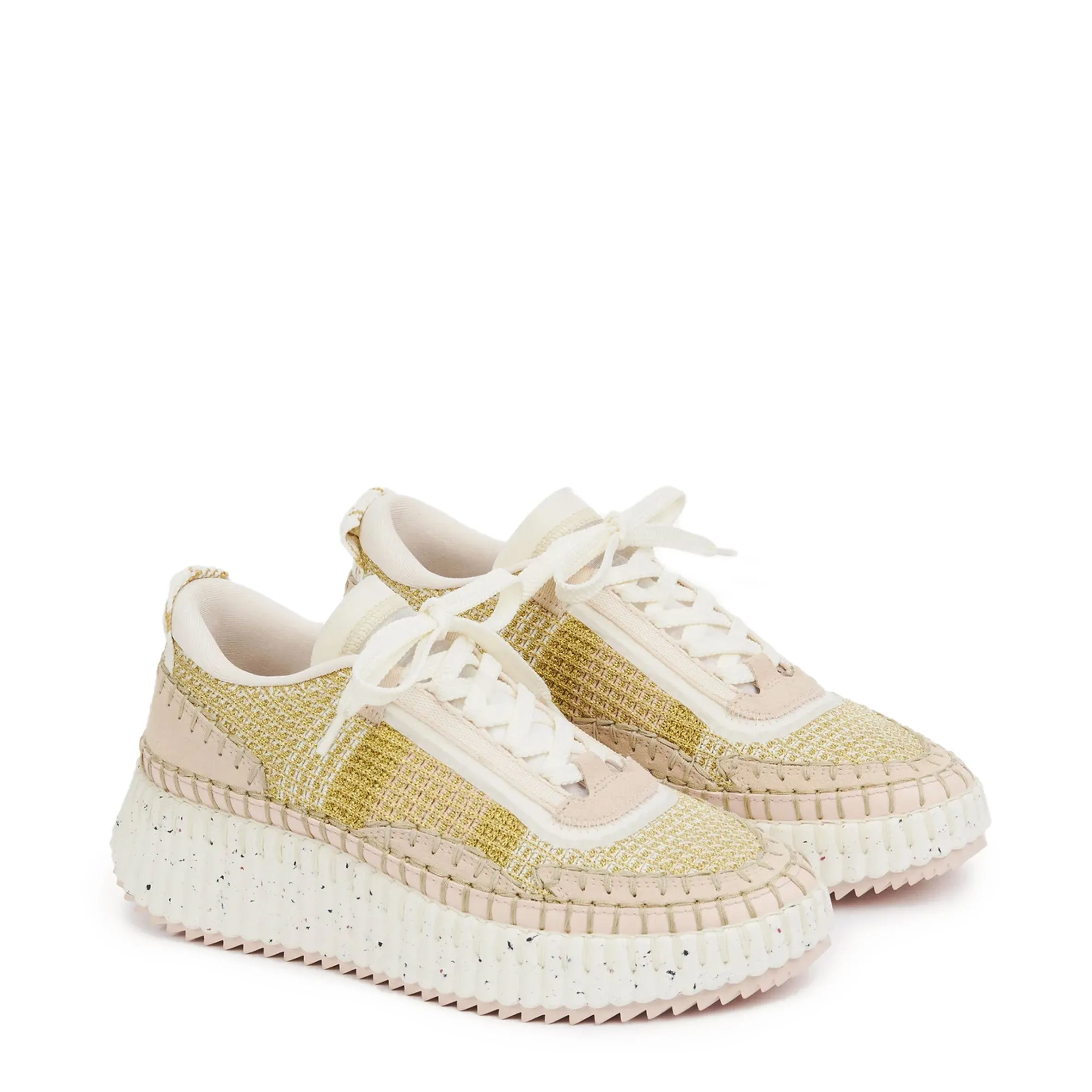 Chloé Shoes Nama Metallic Sneaker, Pink and Gold