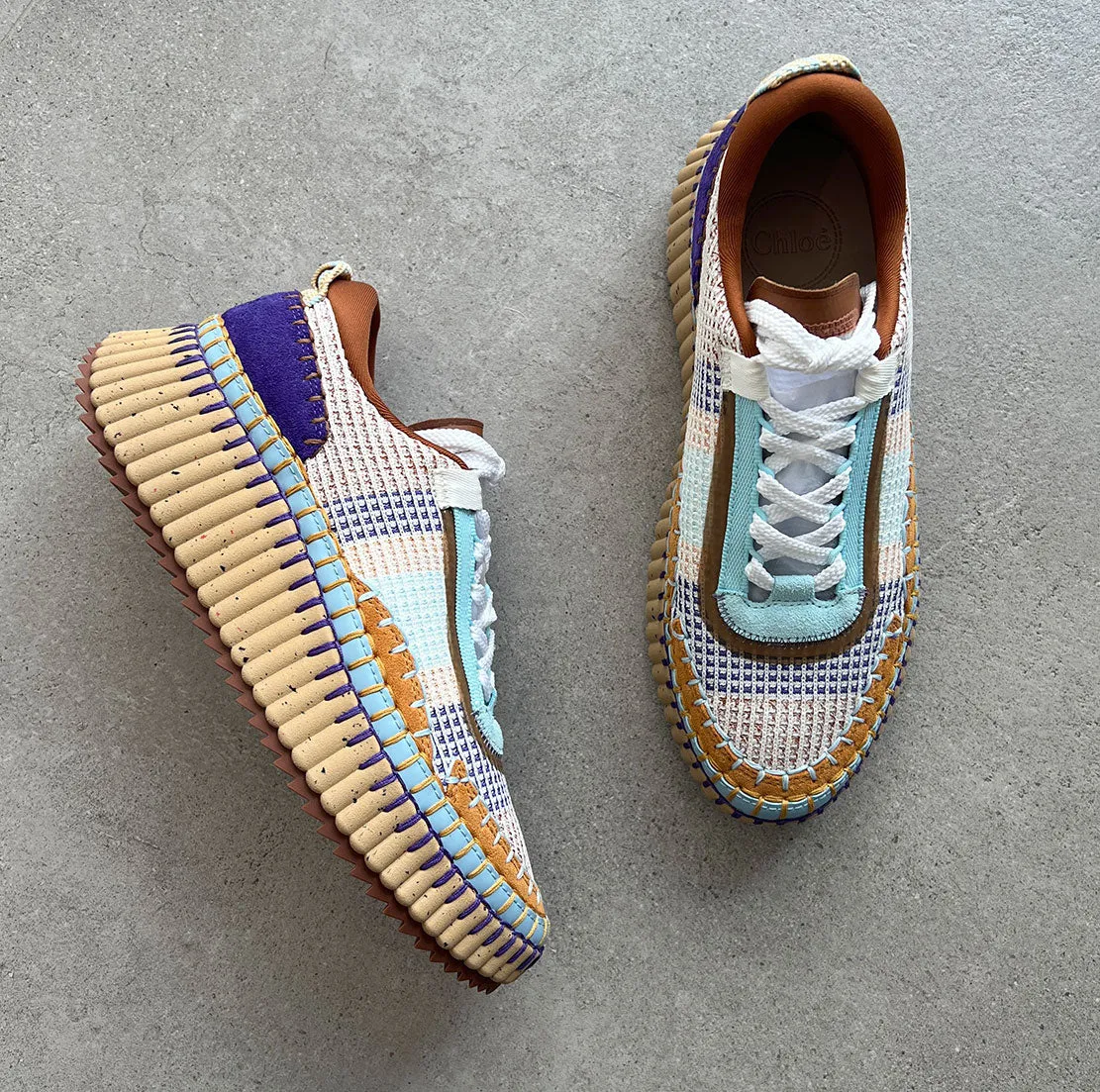 Chloé Shoes Nama Sneaker, Blue/Brown