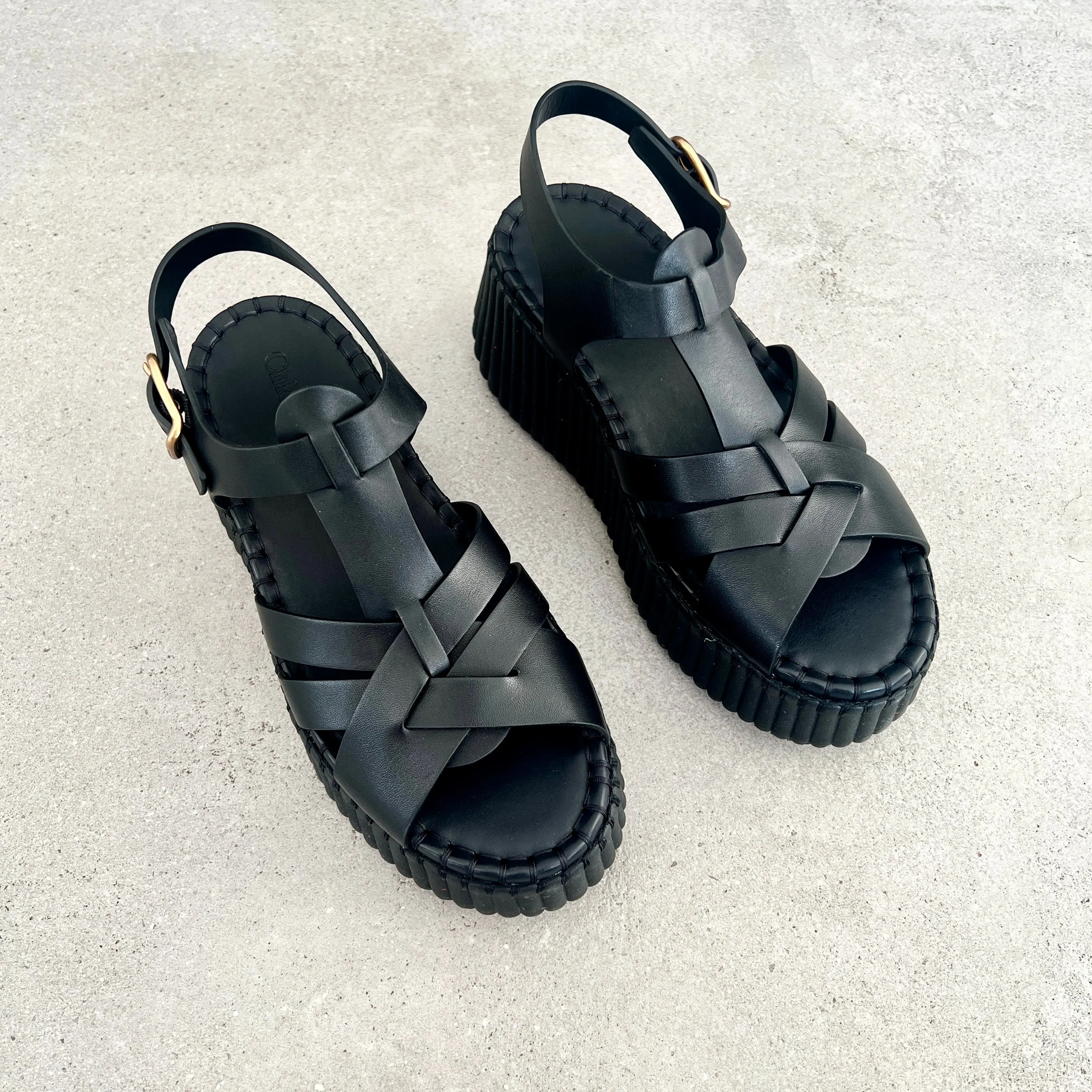 Chloé Shoes Nama Wedge, Tonal Black
