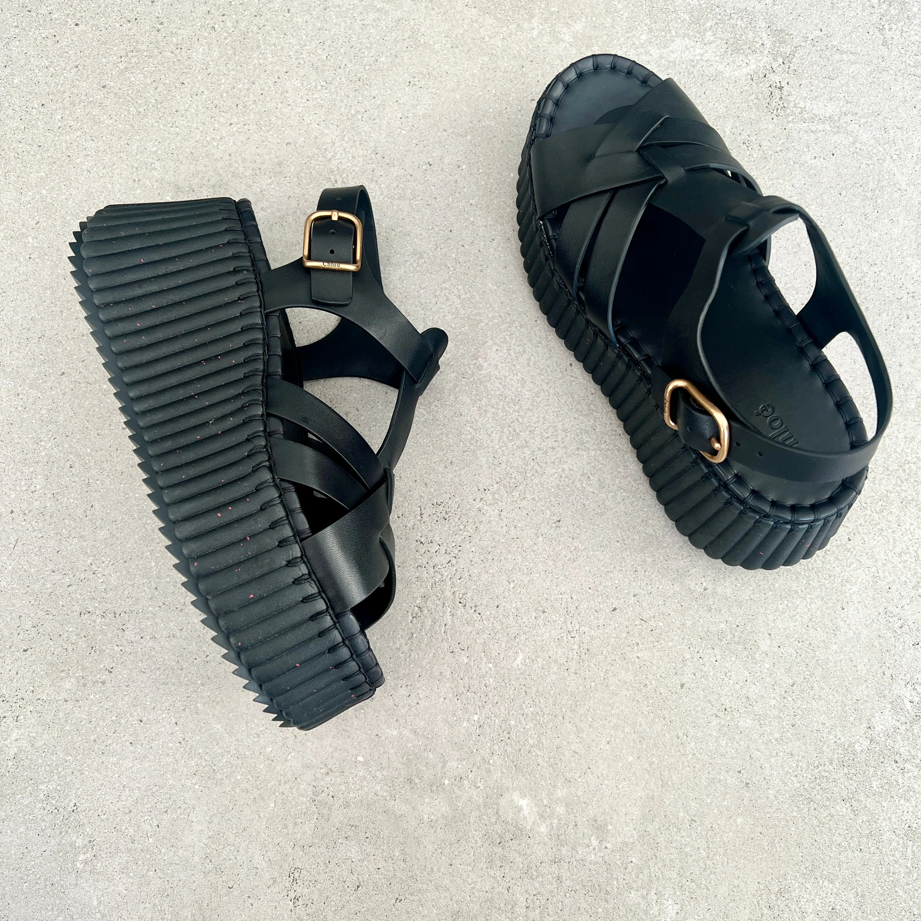 Chloé Shoes Nama Wedge, Tonal Black