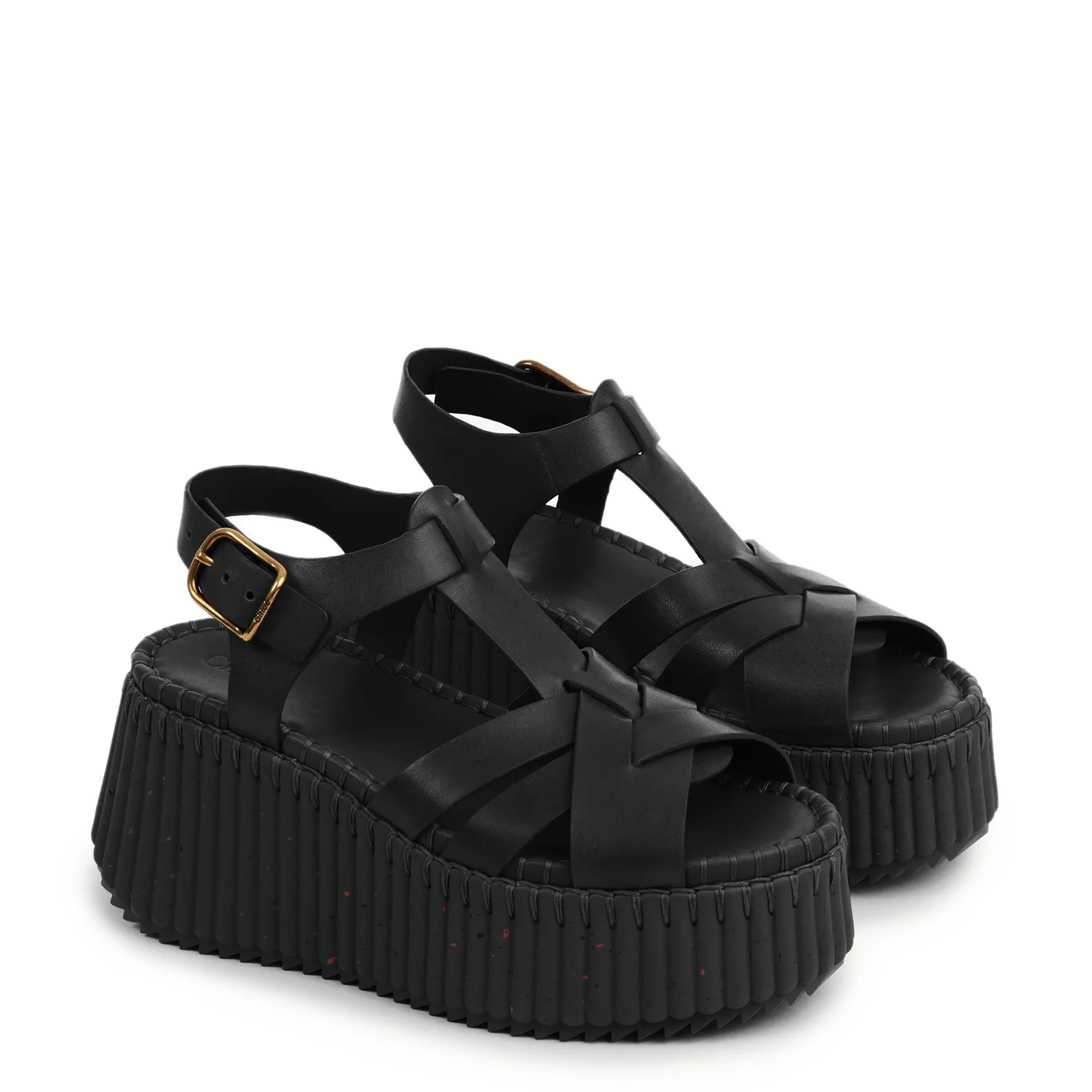 Chloé Shoes Nama Wedge, Tonal Black