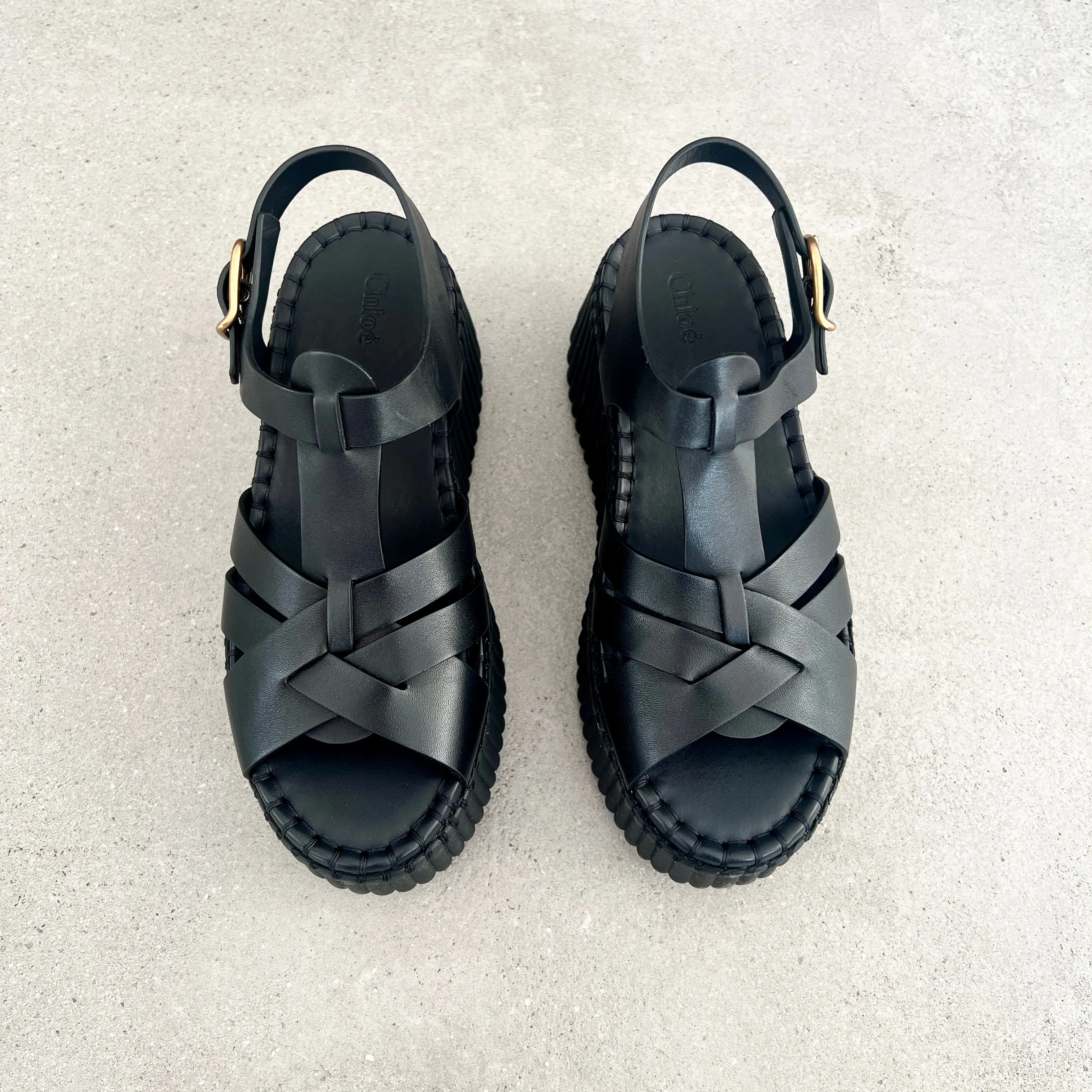 Chloé Shoes Nama Wedge, Tonal Black