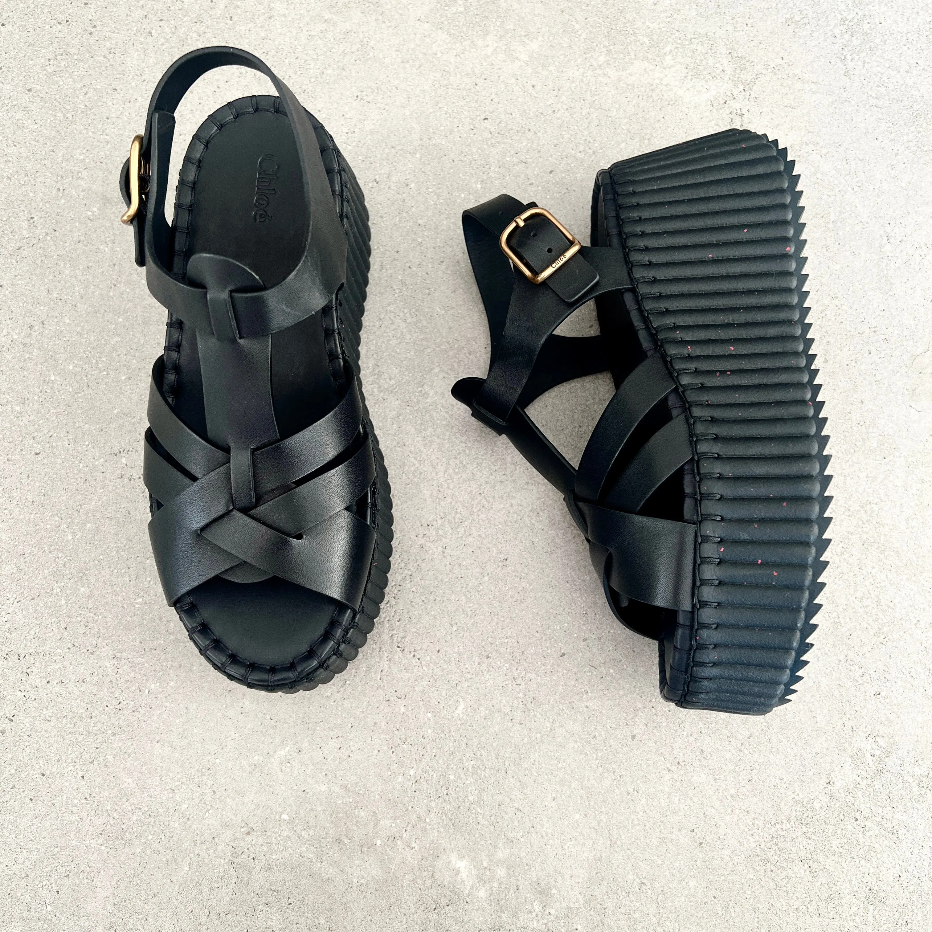 Chloé Shoes Nama Wedge, Tonal Black