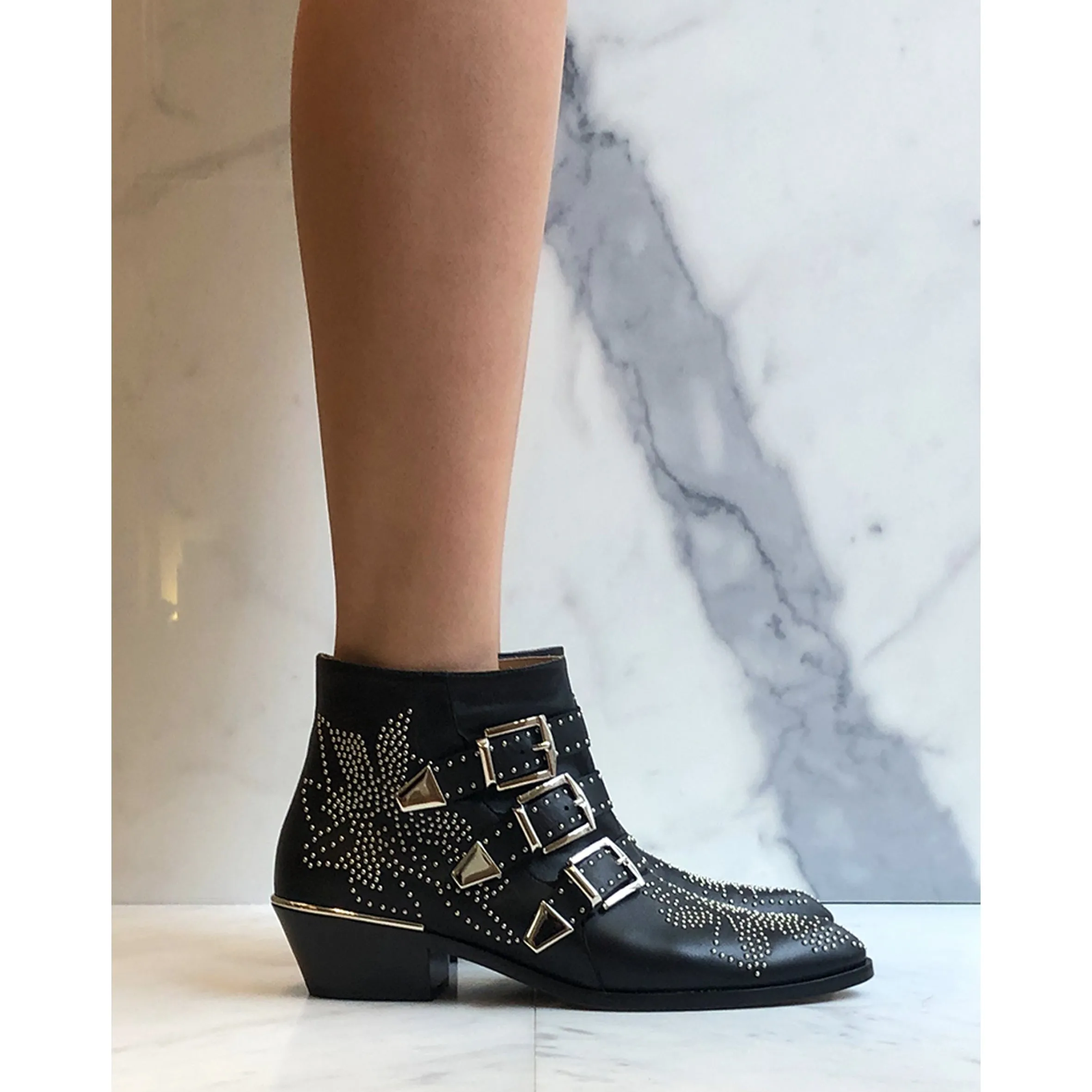 Chloé Shoes Susanna Low Boot, Black (Silver)