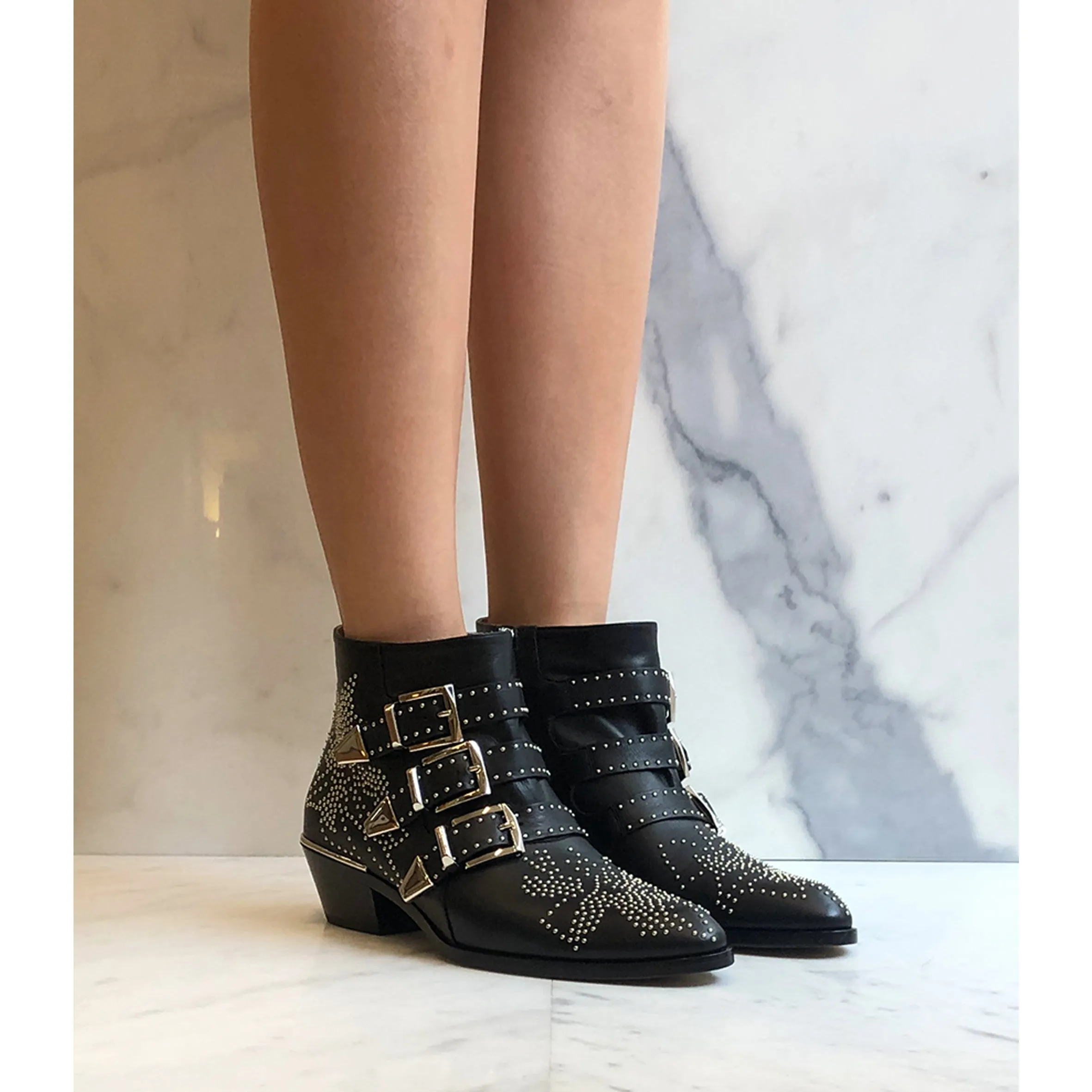 Chloé Shoes Susanna Low Boot, Black (Silver)