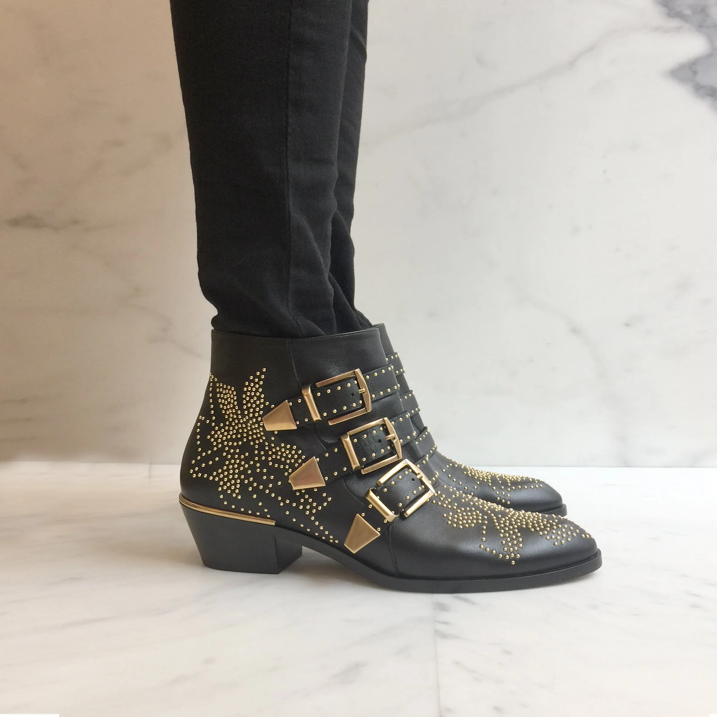 Chloé Shoes Susanna Low Boots, Black/Gold