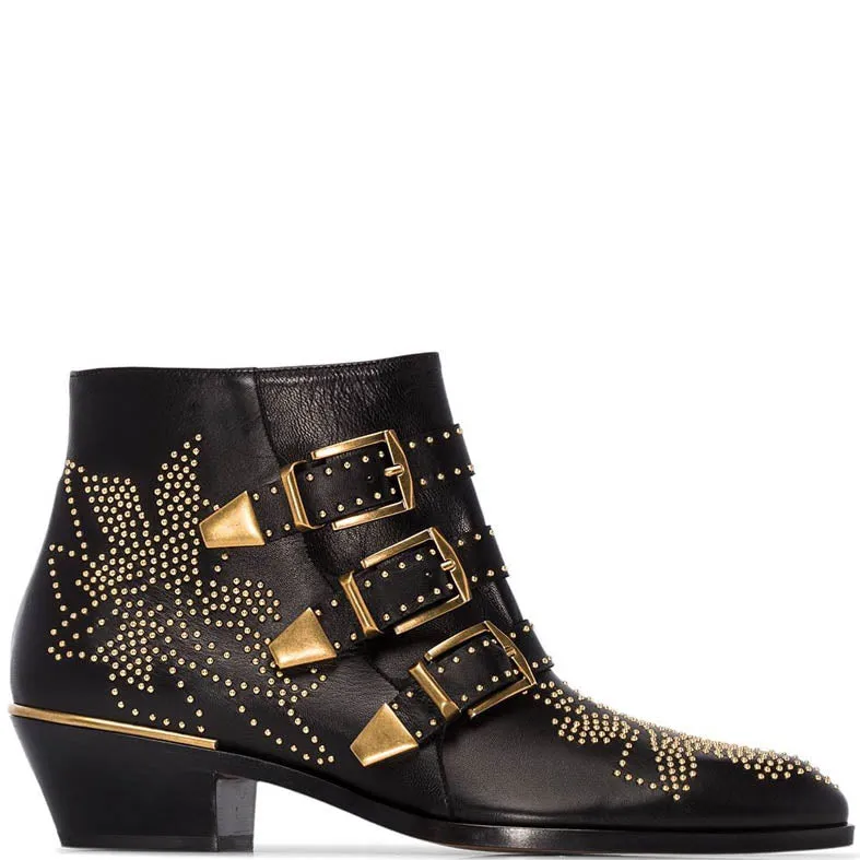 Chloé Shoes Susanna Low Boots, Black/Gold