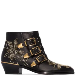 Chloé Shoes Susanna Low Boots, Black/Gold