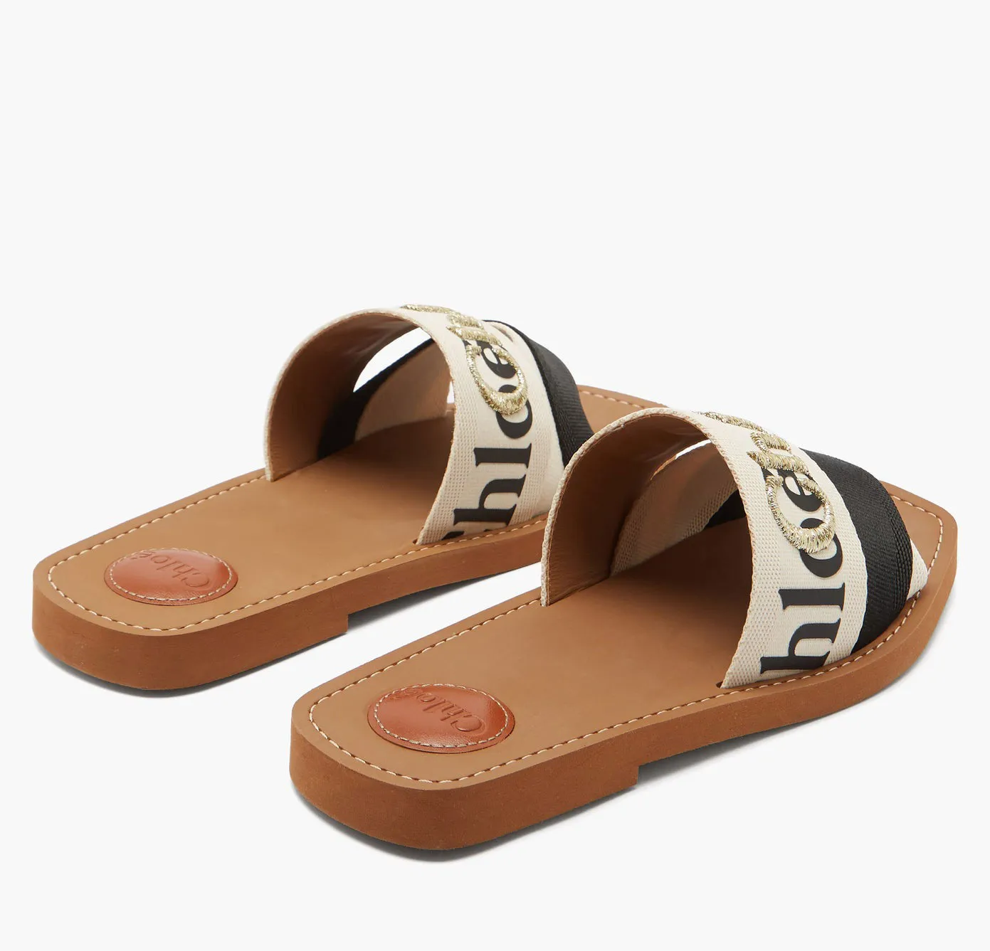 Chloé Shoes Woody Embroidered Logo Slide, Black /White