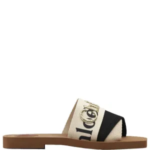Chloé Shoes Woody Embroidered Logo Slide, Black /White