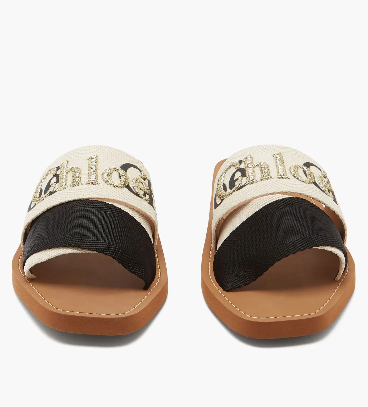 Chloé Shoes Woody Embroidered Logo Slide, Black /White