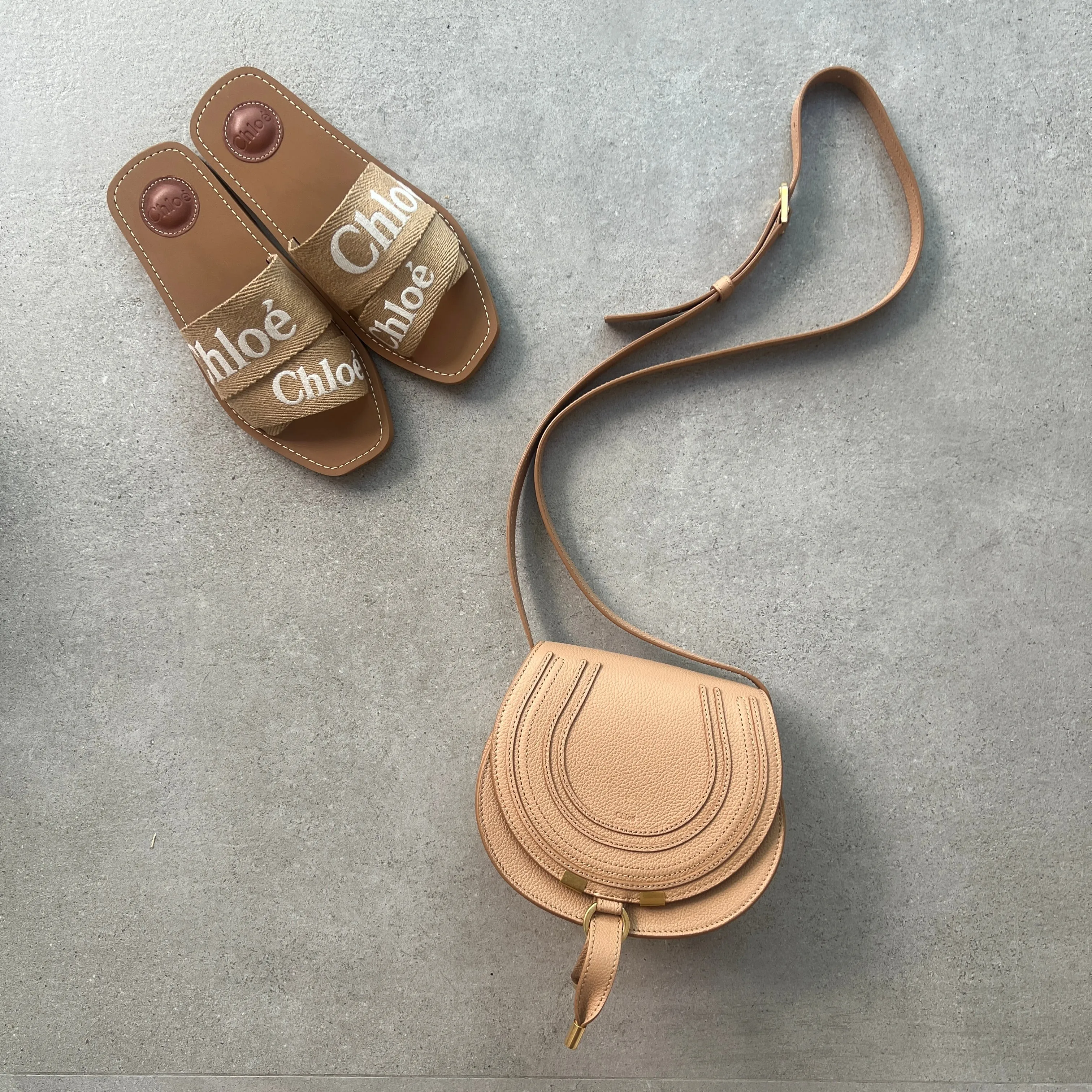 Chloé Shoes Woody Embroidered Logo Slide, Desert Beige
