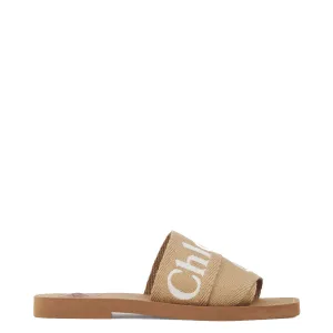Chloé Shoes Woody Embroidered Logo Slide, Desert Beige