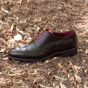 Dapperfam Shoes DapperFam Aeron in Black / Red Men's Italian Pebble Grain Leather Full Brogue