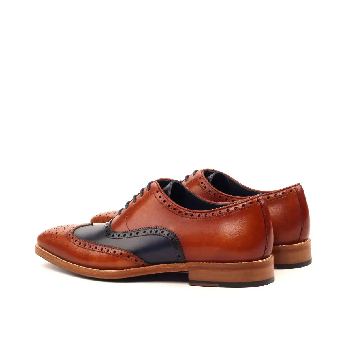 Dapperfam Shoes DapperFam Aeron in Cognac / Navy Men's Italian Leather Full Brogue