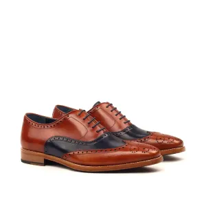 Dapperfam Shoes DapperFam Aeron in Cognac / Navy Men's Italian Leather Full Brogue