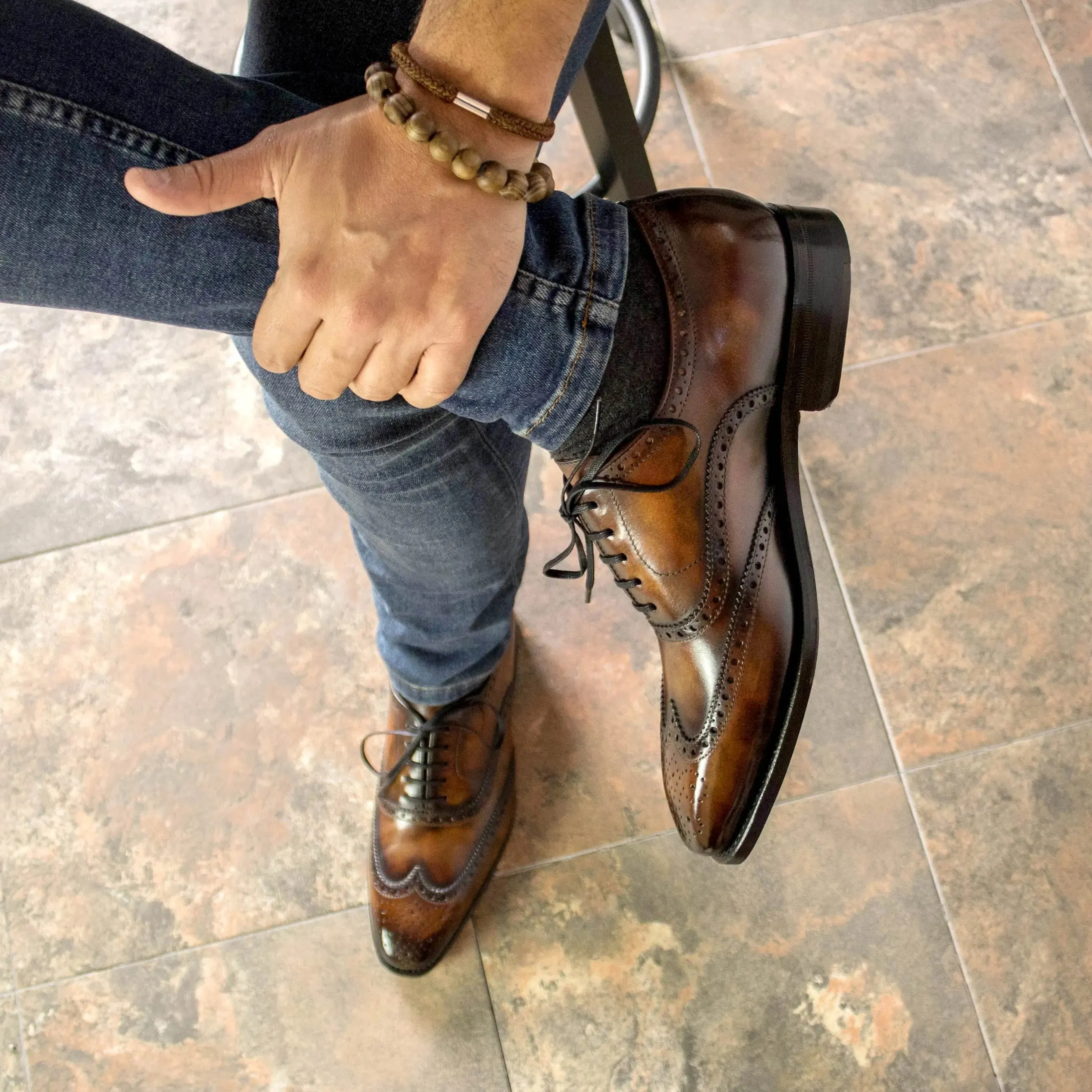 Dapperfam Shoes DapperFam Aeron in Fire Men's Hand-Painted Patina Full Brogue