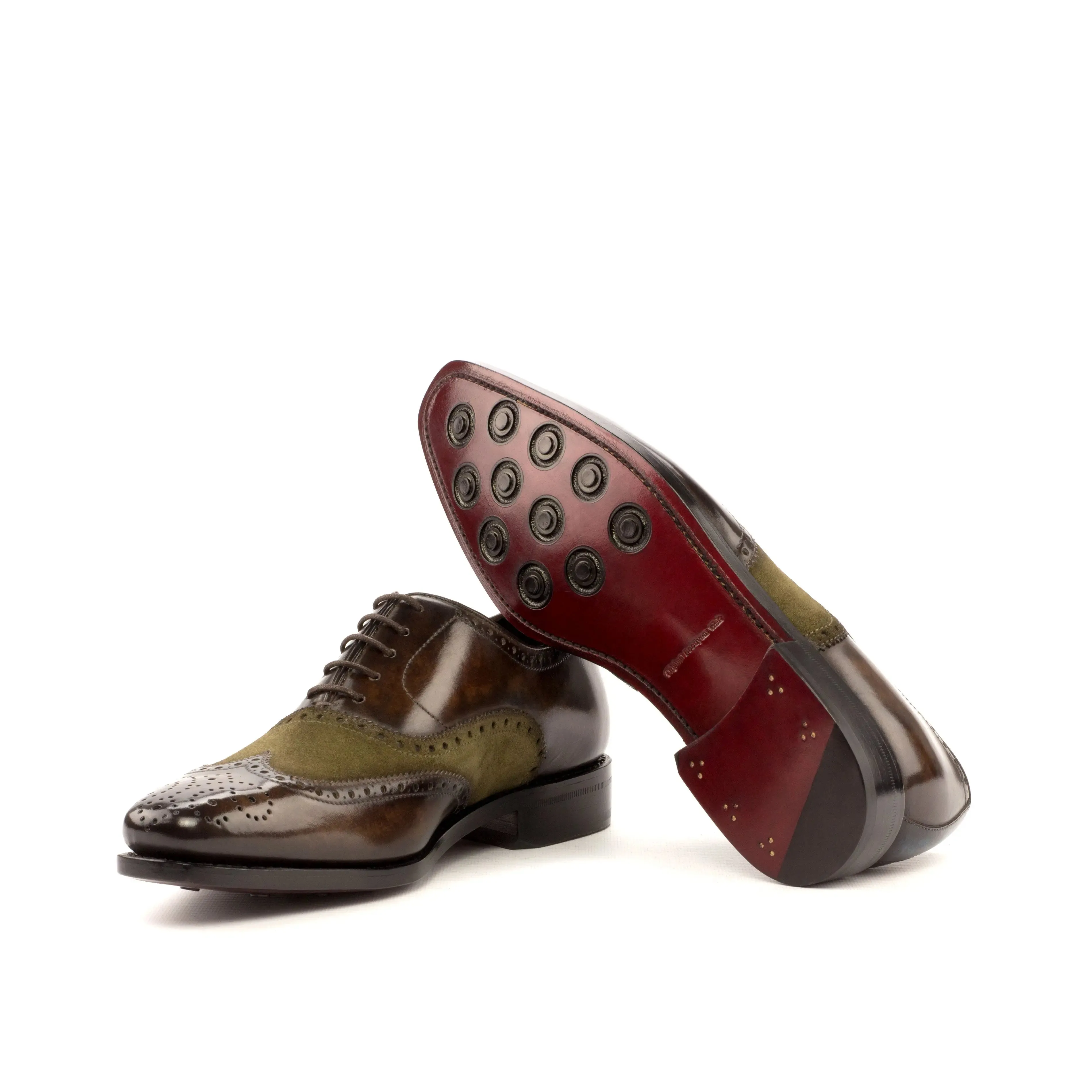 Dapperfam Shoes DapperFam Aeron in Khaki / Denim / Brown Men's Lux Suede & Hand-Painted Patina Full Brogue