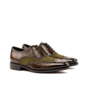 Dapperfam Shoes DapperFam Aeron in Khaki / Denim / Brown Men's Lux Suede & Hand-Painted Patina Full Brogue