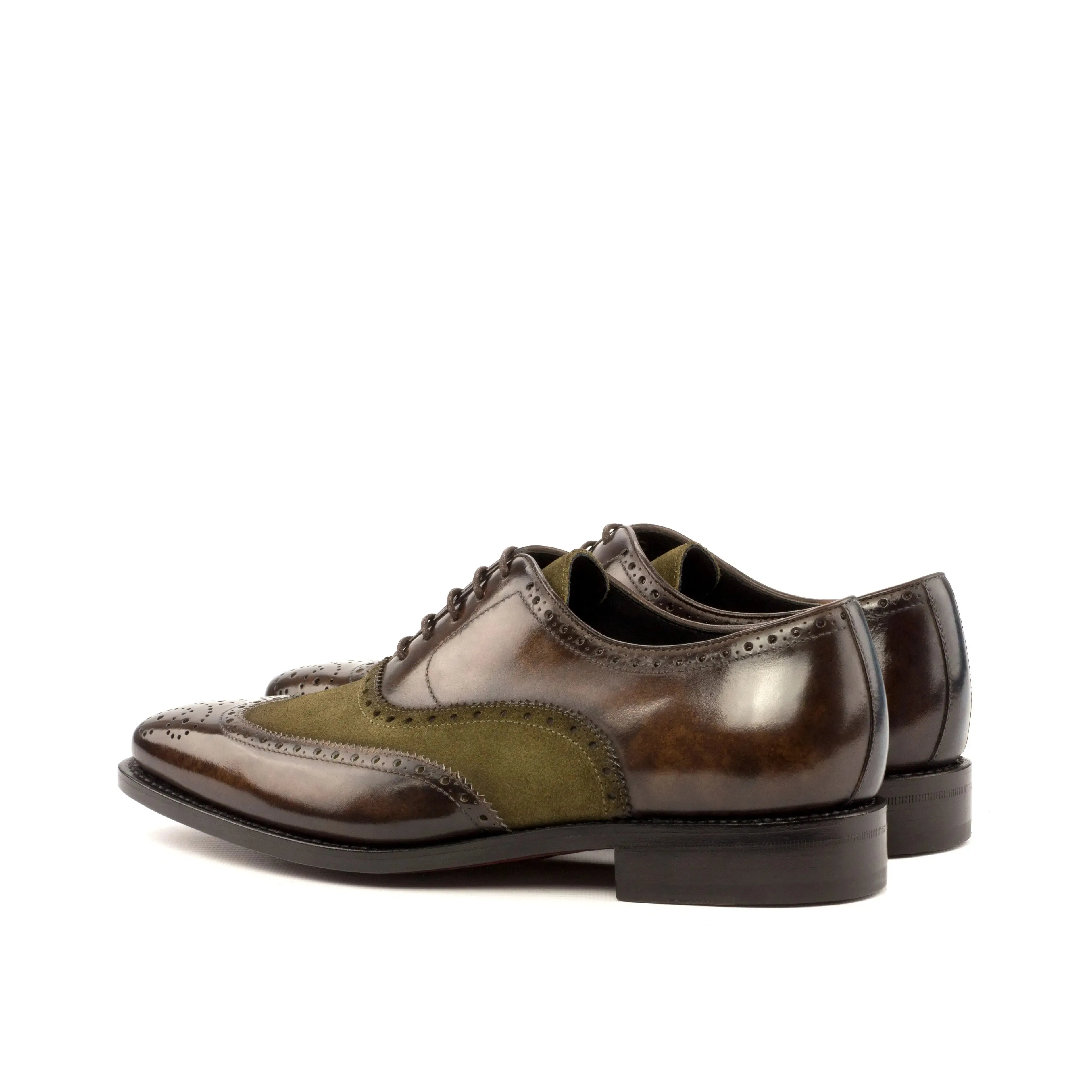 Dapperfam Shoes DapperFam Aeron in Khaki / Denim / Brown Men's Lux Suede & Hand-Painted Patina Full Brogue
