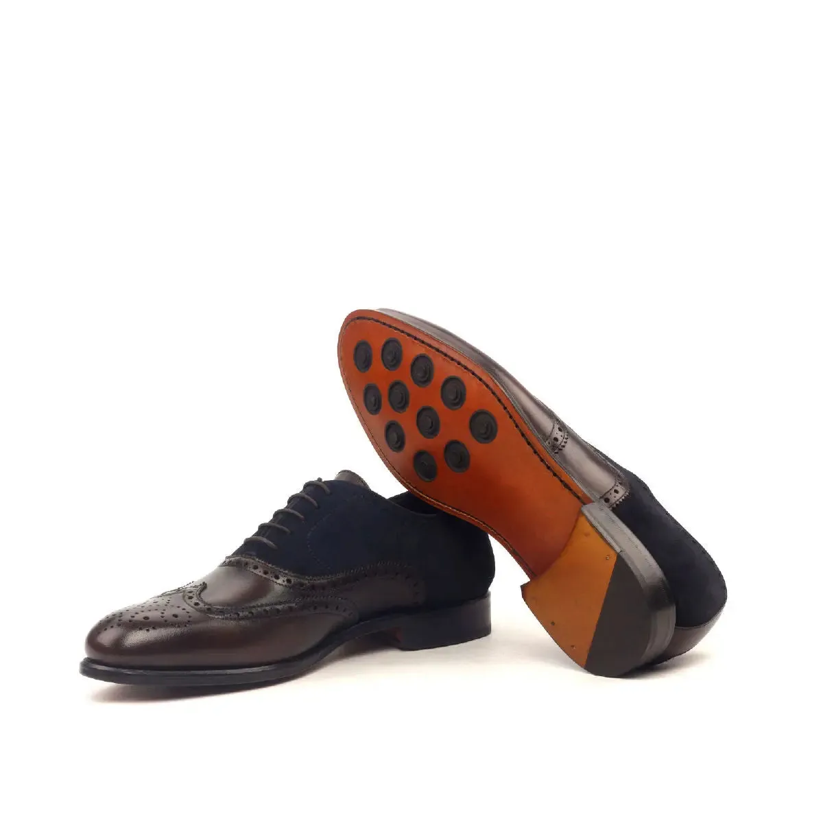 Dapperfam Shoes DapperFam Aeron in Navy / Dark Brown Men's Lux Suede & Italian Leather Full Brogue