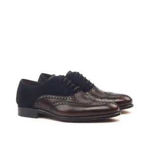 Dapperfam Shoes DapperFam Aeron in Navy / Dark Brown Men's Lux Suede & Italian Leather Full Brogue