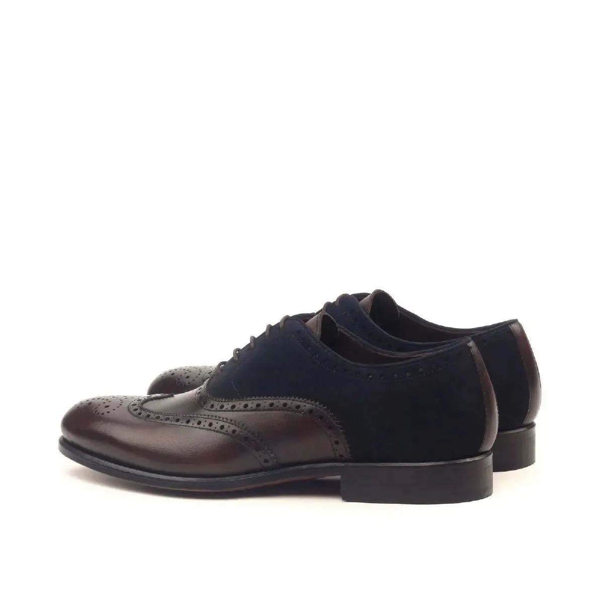 Dapperfam Shoes DapperFam Aeron in Navy / Dark Brown Men's Lux Suede & Italian Leather Full Brogue